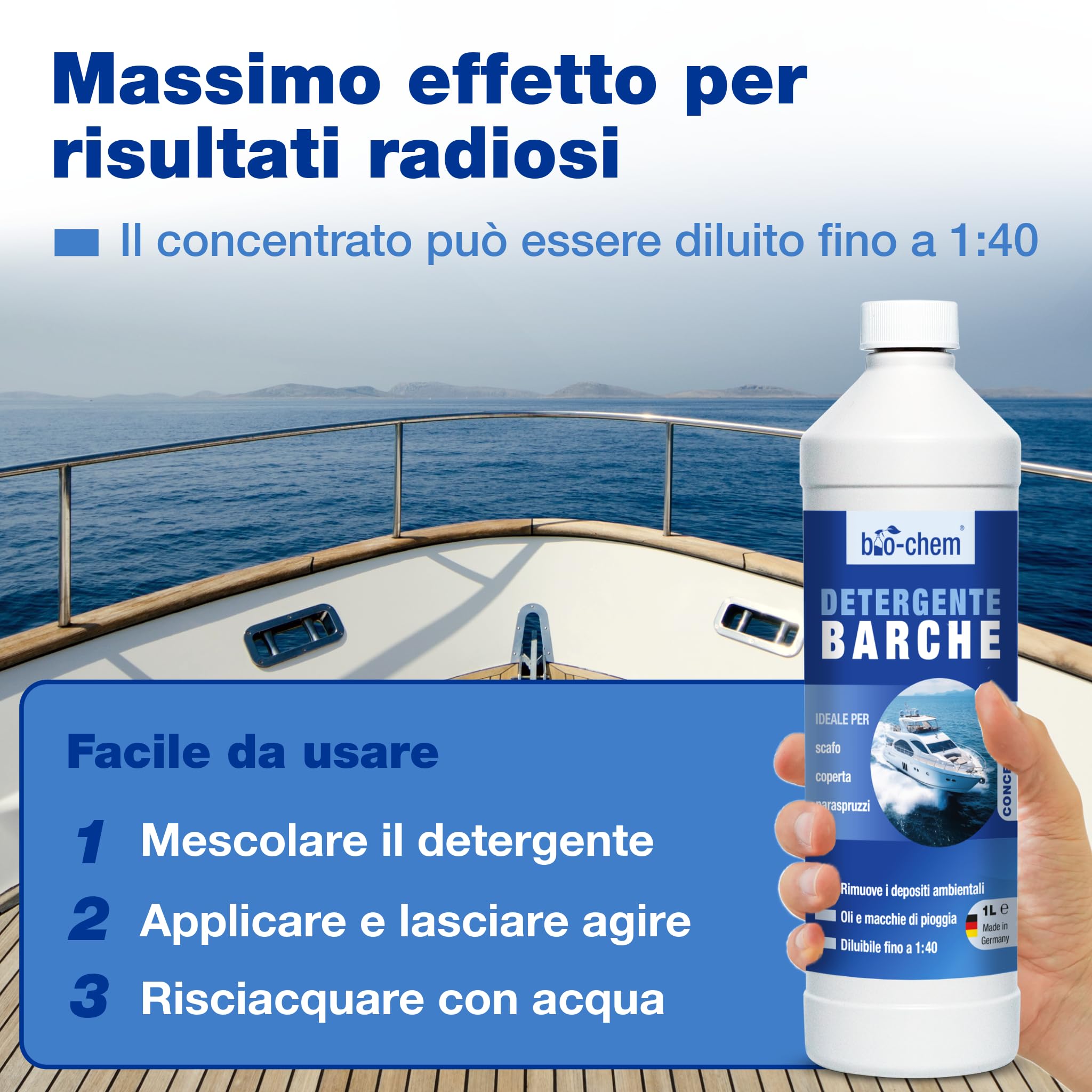 bio-chem - Detergente per imbarcazioni - Detergente per la Manutenzione dello Scafo di Barche, Yacht e Kayak - Soluzione per la Pulizia dei gommoni