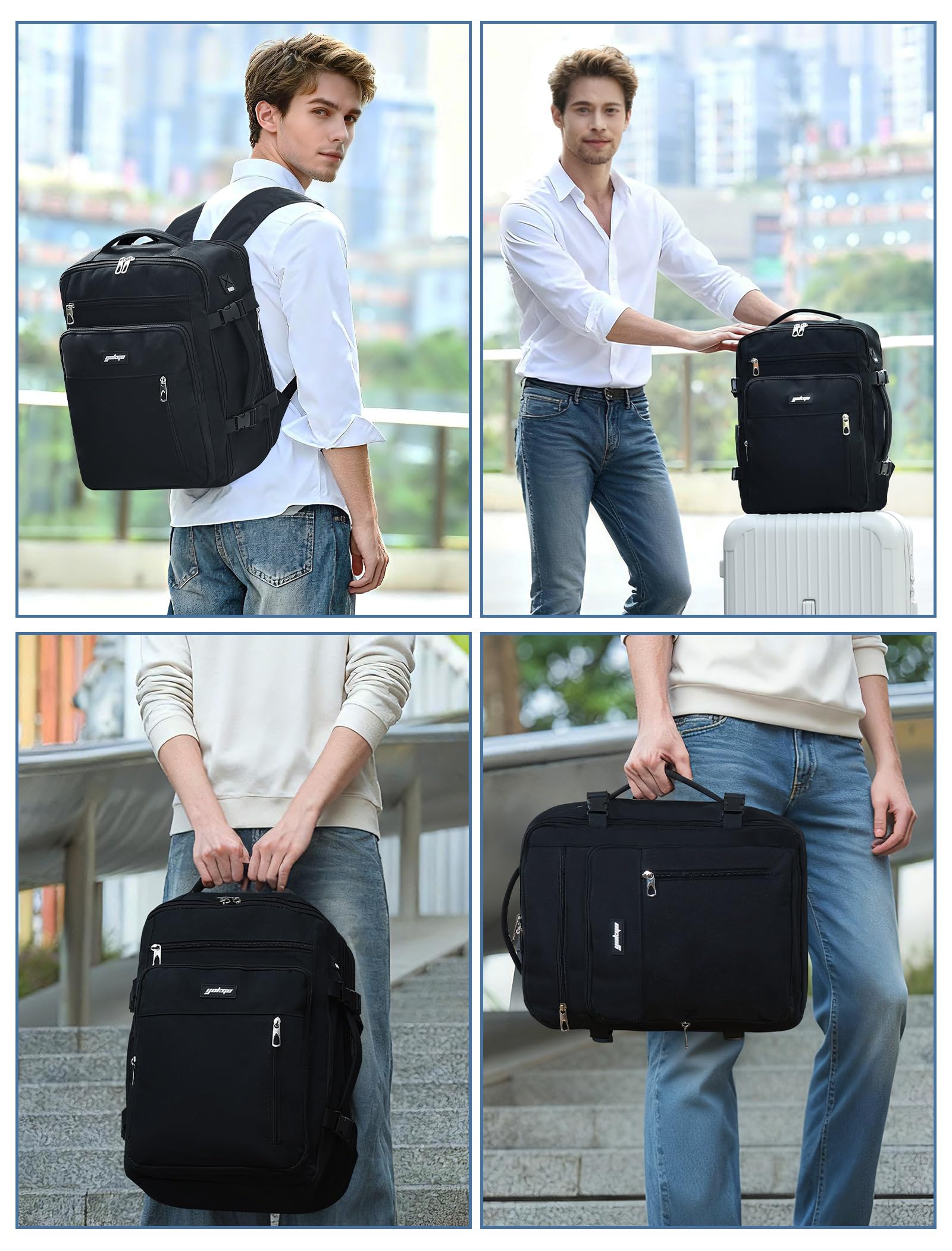 Bagaż Podręczny 40x30x20 Plecak, 24-30L Rozkładany 40x30x25 Plecak Podróżny Męski i Damski do Ryanair, Eurowings, Wizzair, Vueling,Cabin Bag Travel Backpack do Pracy, Biznesu i Podróży, Czarny
