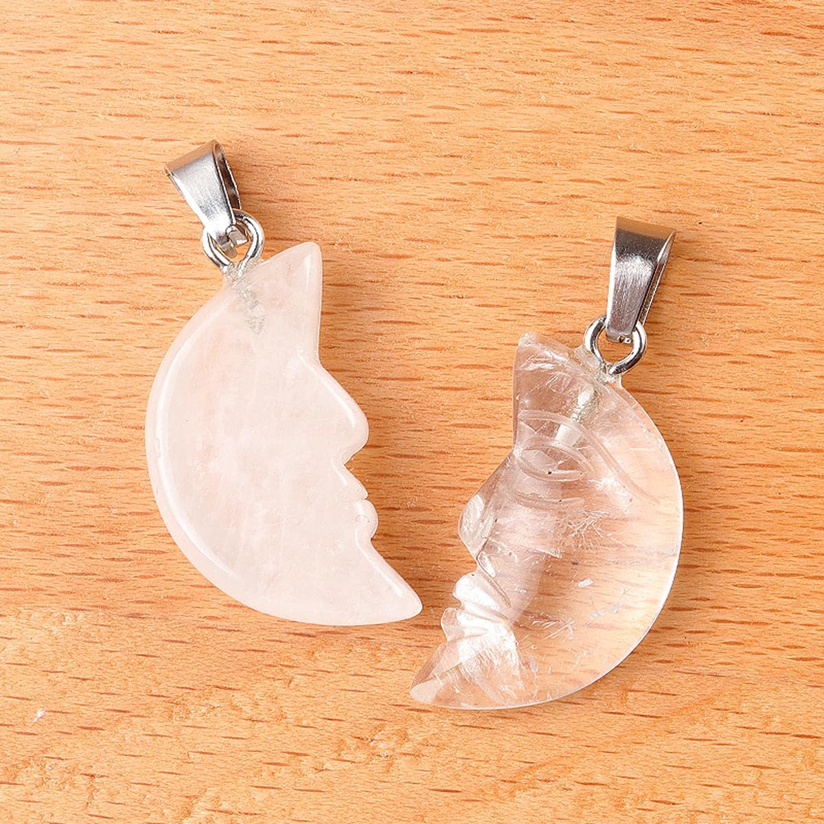 LHJ 10 Pcs Natural Stone Pendants Moon Shape Vivid Face Carved Healing Quartz Crystal Gemstone Charms for Jewelry Making Necklace Gift - Image 8