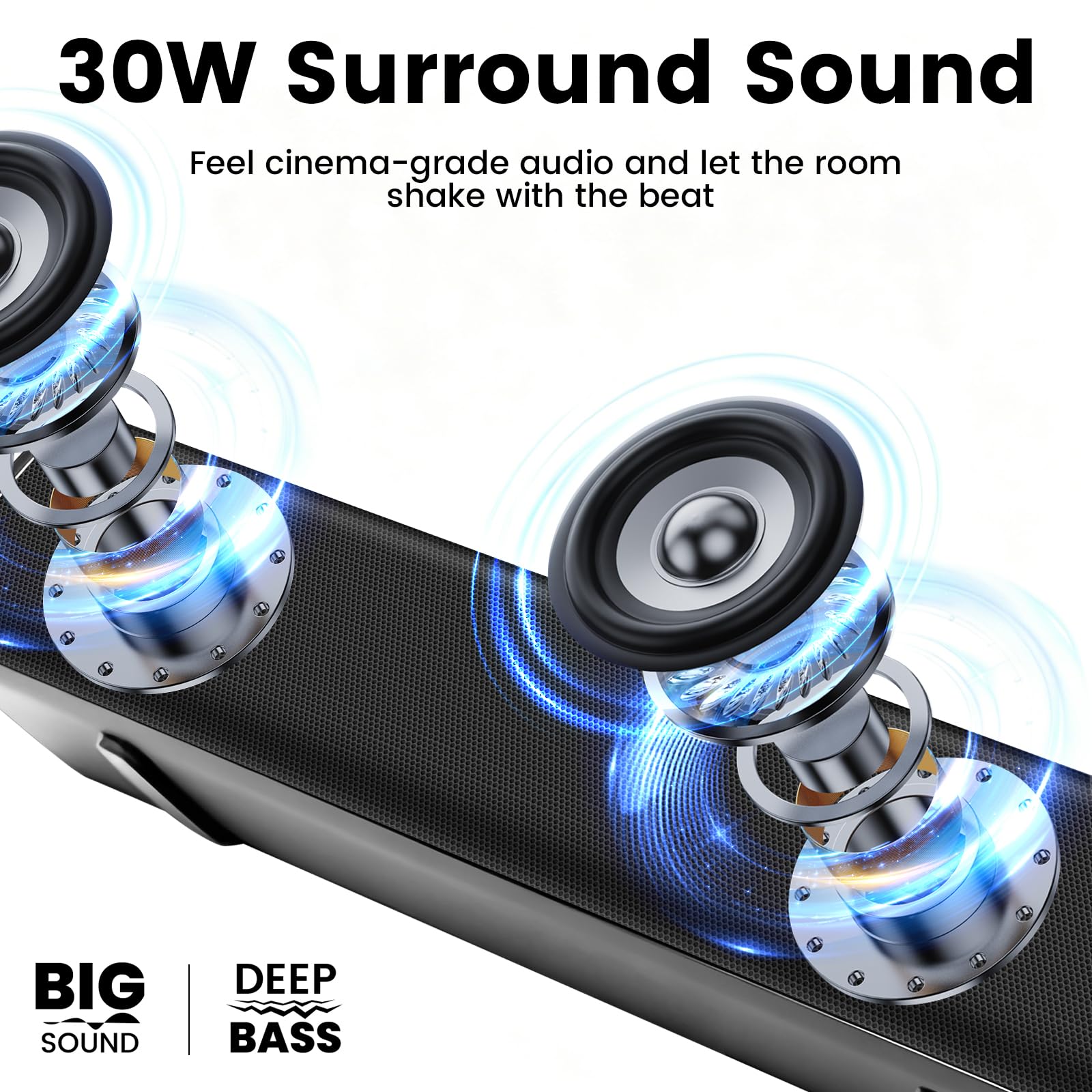 Barra de sonido Bluetooth con subwoofer inalámbrico, barra de sonido con entradas ópticas/ARC/AUX y Bluetooth 5.0, sistema de sonido envolvente de 2.1 canales para TV, PC, juegos, música