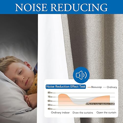 Miniatura 8 de Beauoop Cortinas de lino 100% opacas de 96 pulgadas de largo, 2 paneles para dormitorio, sala de estar, gris pardo con parte trasera blanca,