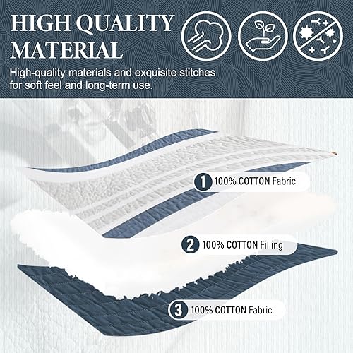 Vista 18 de SahSahCasa Juego de edredón tamaño King, juego de edredón 100% algodón, colcha tamaño King, edredón ligero, reversible, a rayas, para cama King