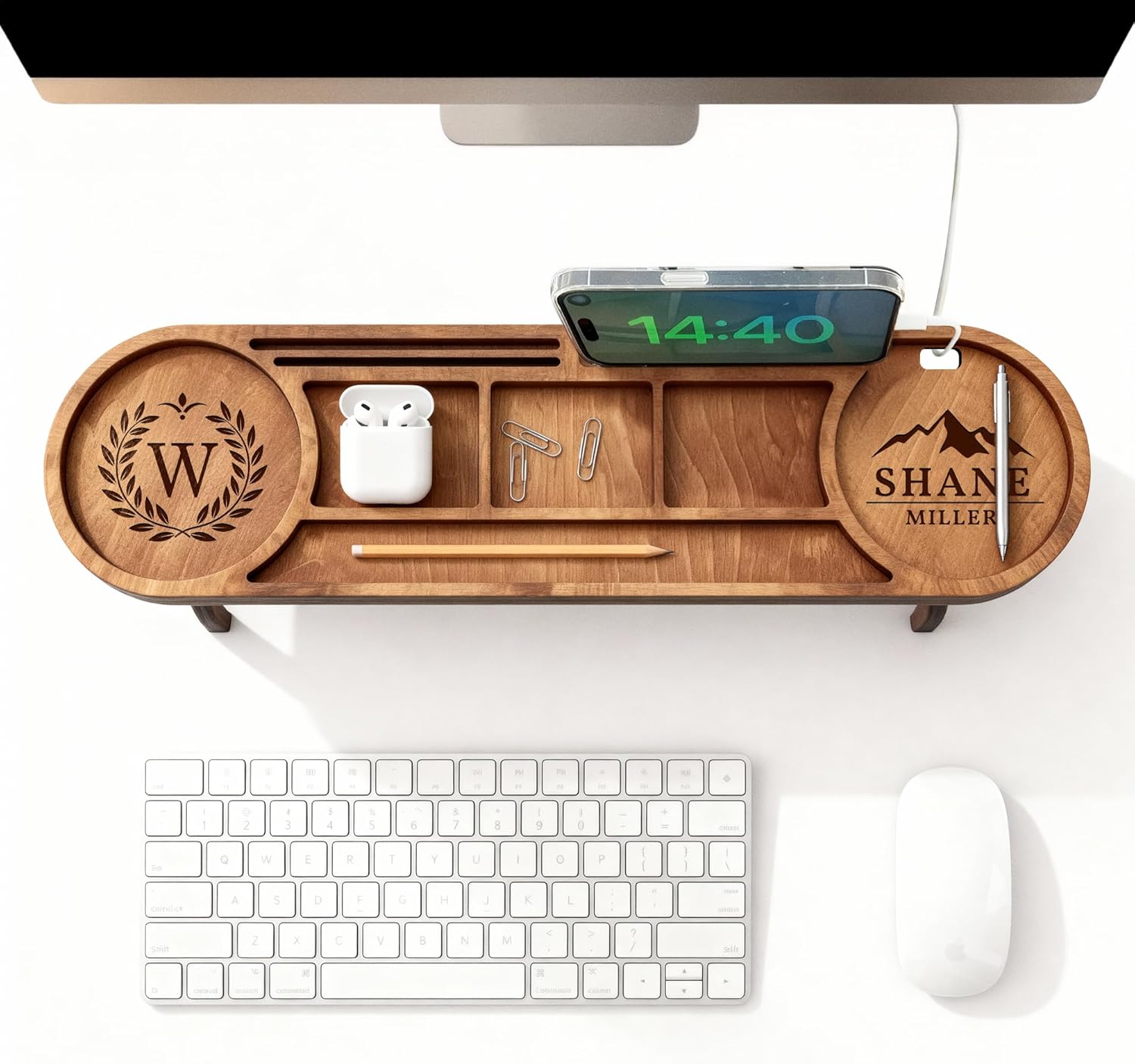 Ships Next Day, Personalized Wood Desk Organizer, Custom Phone & Tablet Stand, Engraved Wood Office Accessory, Custom Docking Station, Custom Organizer Gift