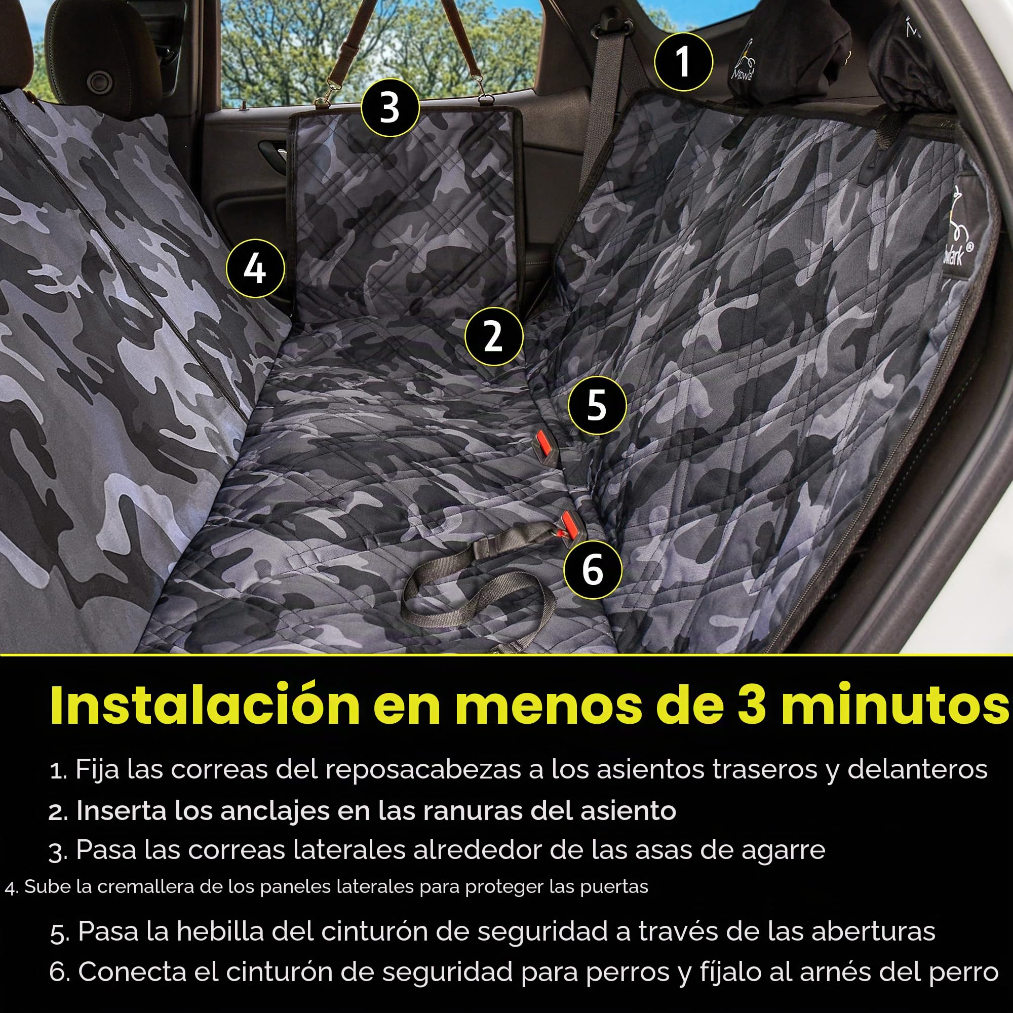 Meadowlark Funda de Asiento de Coche para Perro, Extra Resistente, Extra Acolchada, Antideslizante, Protector de Asiento Trasero Resistente al Agua para Coches, Camiones y SUV (60 Pulgadas de Ancho x