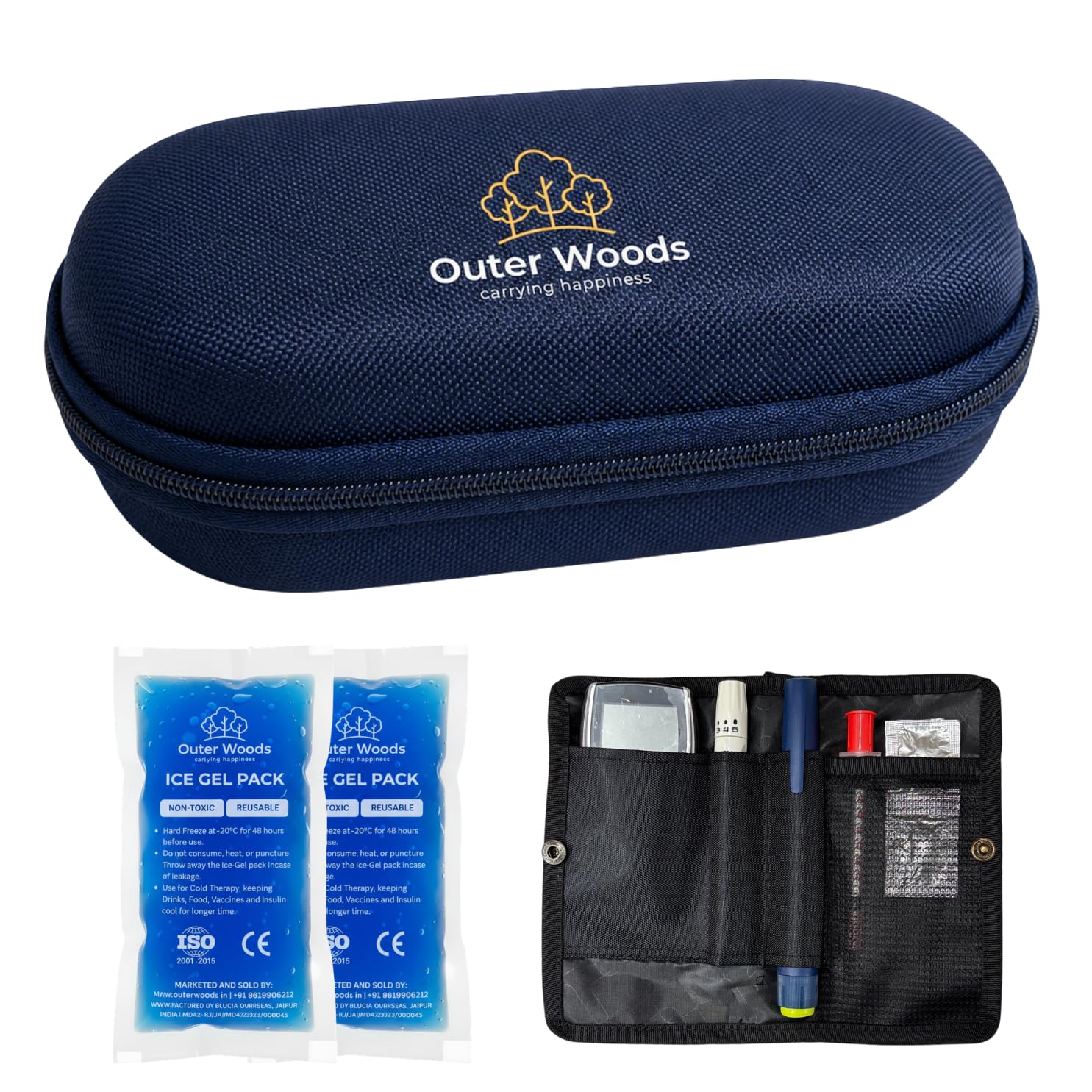 Insulin Cooler Bag Pro – Hard Case Travel Case for Diabetics | 8–10 Hours Cooling | Long Lasting 2×150 ml Ice Gel Packs | Hard Case Insulin Cooler - Navy-image-15