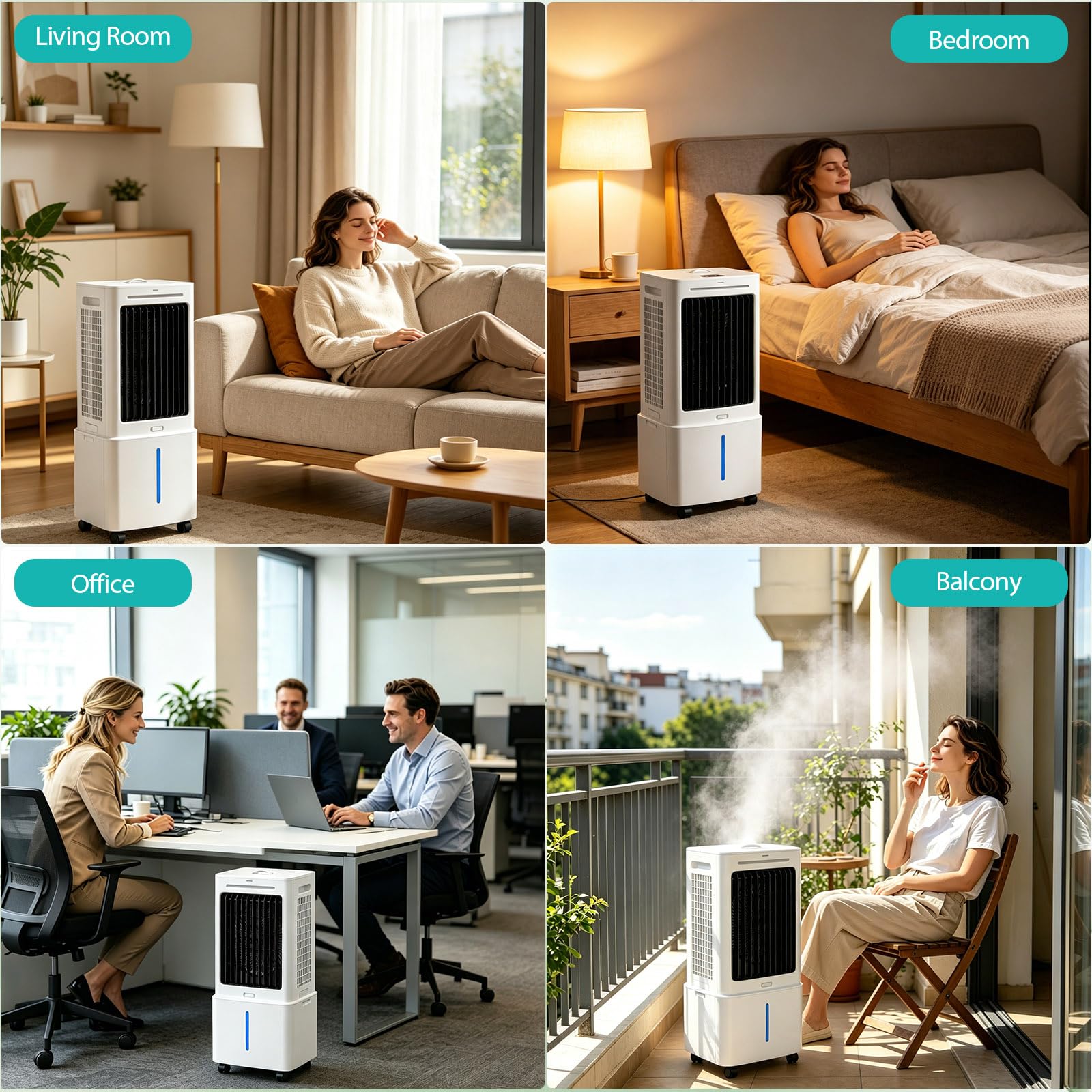 Climatizador Evaporativo Silencioso 25L Sin Tubo con Mando, Ventilador de Agua 24 Velocidades, 6 Bloques de Hielo, Temporizador 12H, Oscilación 90° para Habitación, Oficina, Garaje