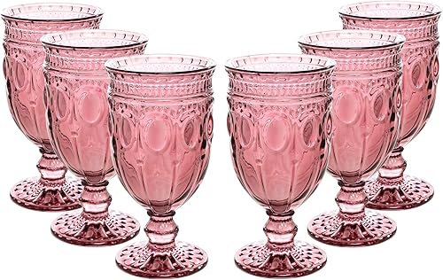 Simple Elements - Juego de copas de vino vintage en relieve, cristalería para bebidas, cristalería vintage, cristalería para el hogar, eventos,