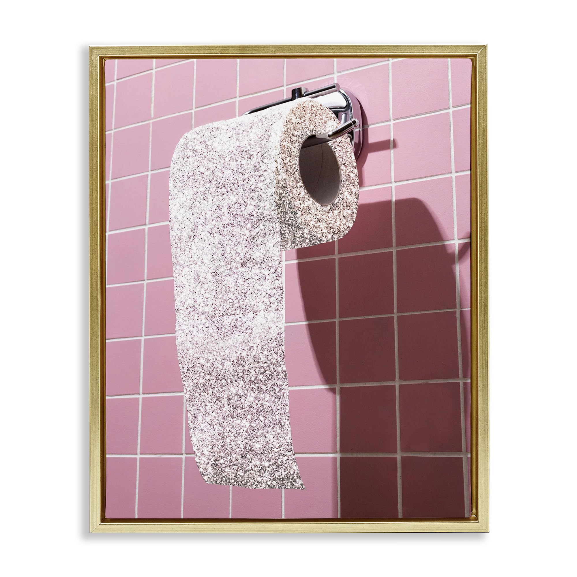 Stupell Industries Metallic Gold (Matte) Glam Novelty Bathroom Chic, 16 X 20 Inch Canvas In Floater Frame
