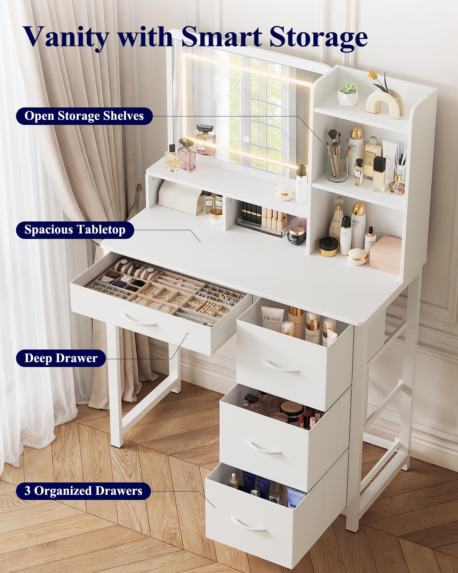 Amazon.com: Kitsure Vanity Desk with Mirror and Lights - Large