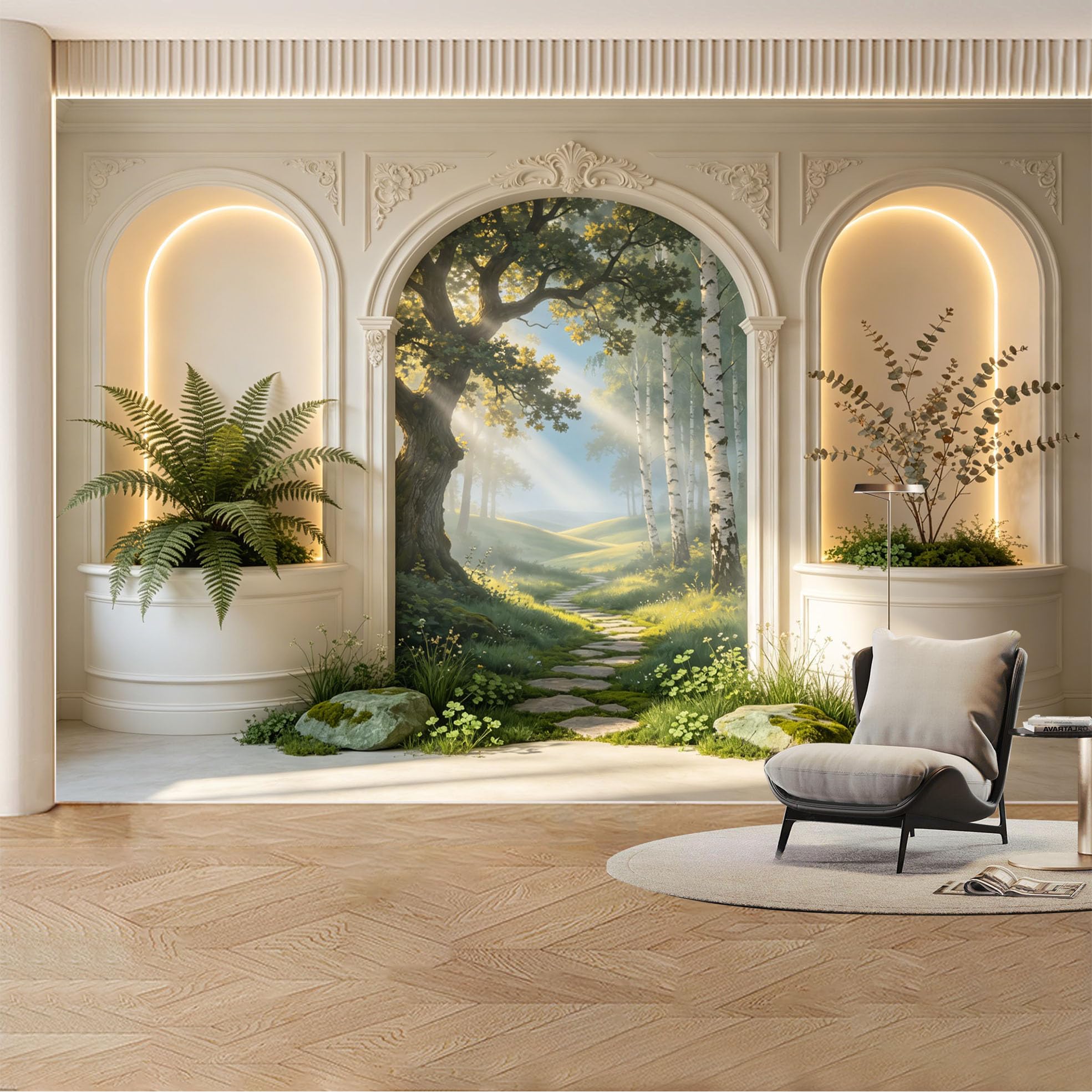 Custom Wall Mural Wallpaper Forest Tree Landscape Nature Large Wall Art Wall Decor Sunbeam Misty Nordic Removable SelfAdhesive Large Photo for Living Room， Bedroom， Office