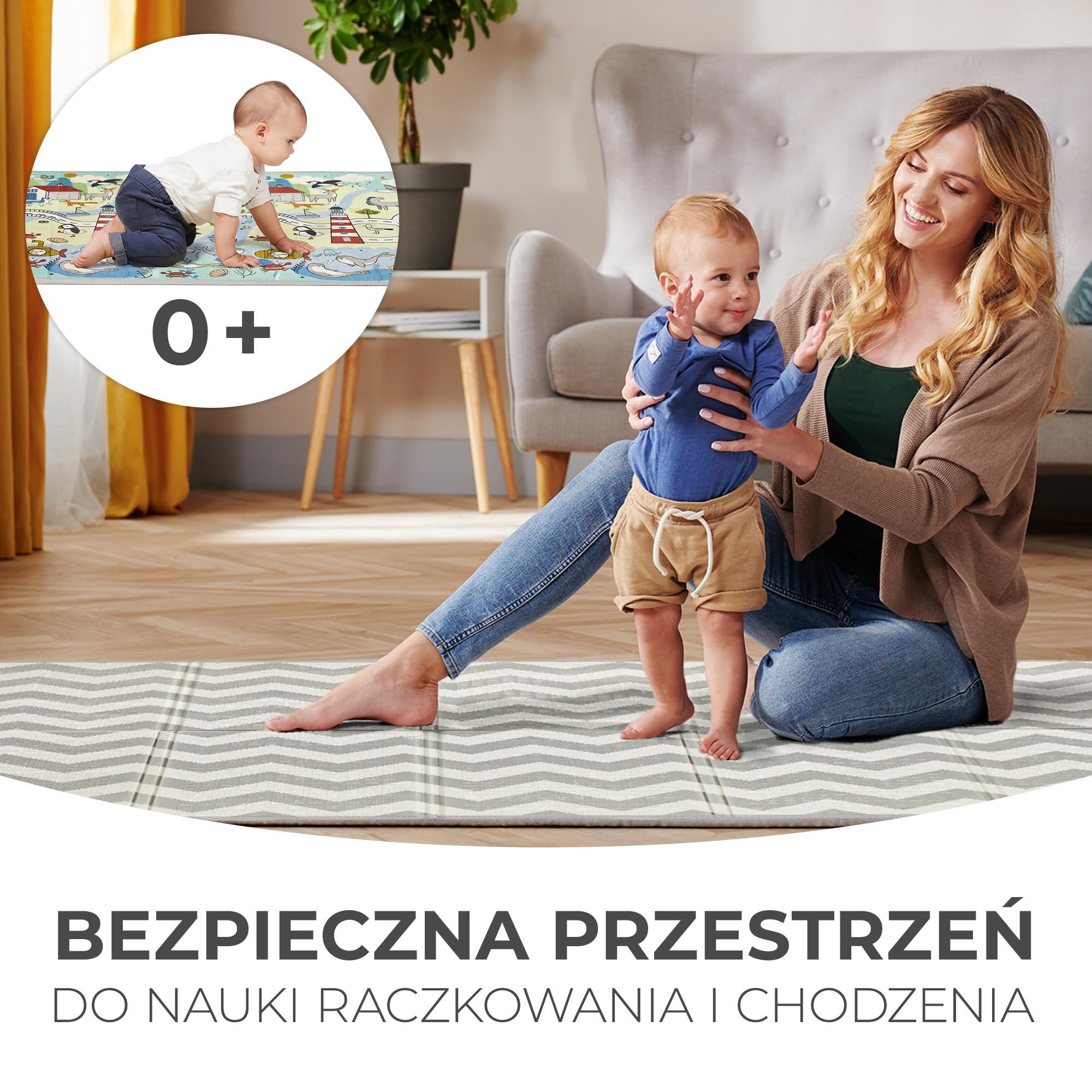Kinderkraft MATTY2 Mata edukacyjna dla dzieci od urodzenia, Uniwersalna - 2 wzory, Świetna izolacja od podłoża, Bezpieczne materiały, Łatwe czyszczenie, Składana z torbą w zestawie