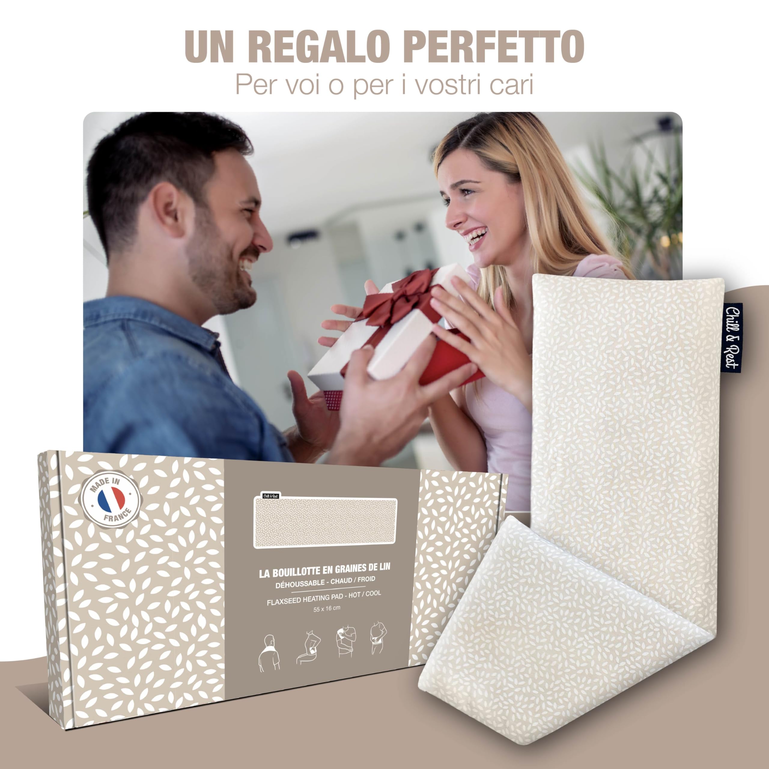 Chill&Rest Cuscino Termico In Semi Di Lino Per Microonde, Cervicale E Lombare 48x15 Cm, Prodotto In Francia, Grigio Antracite, Lavabile - 2