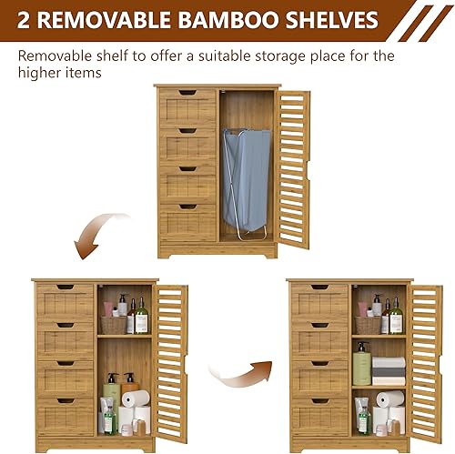 Miniatura 6 de VEIKOU Bathroom Floor Storage Cabinet with 4 Drawers, Freestanding Bamboo Cabinet with 2 Removable Shelves, 24" W x 12" D x 33" H, Living Room