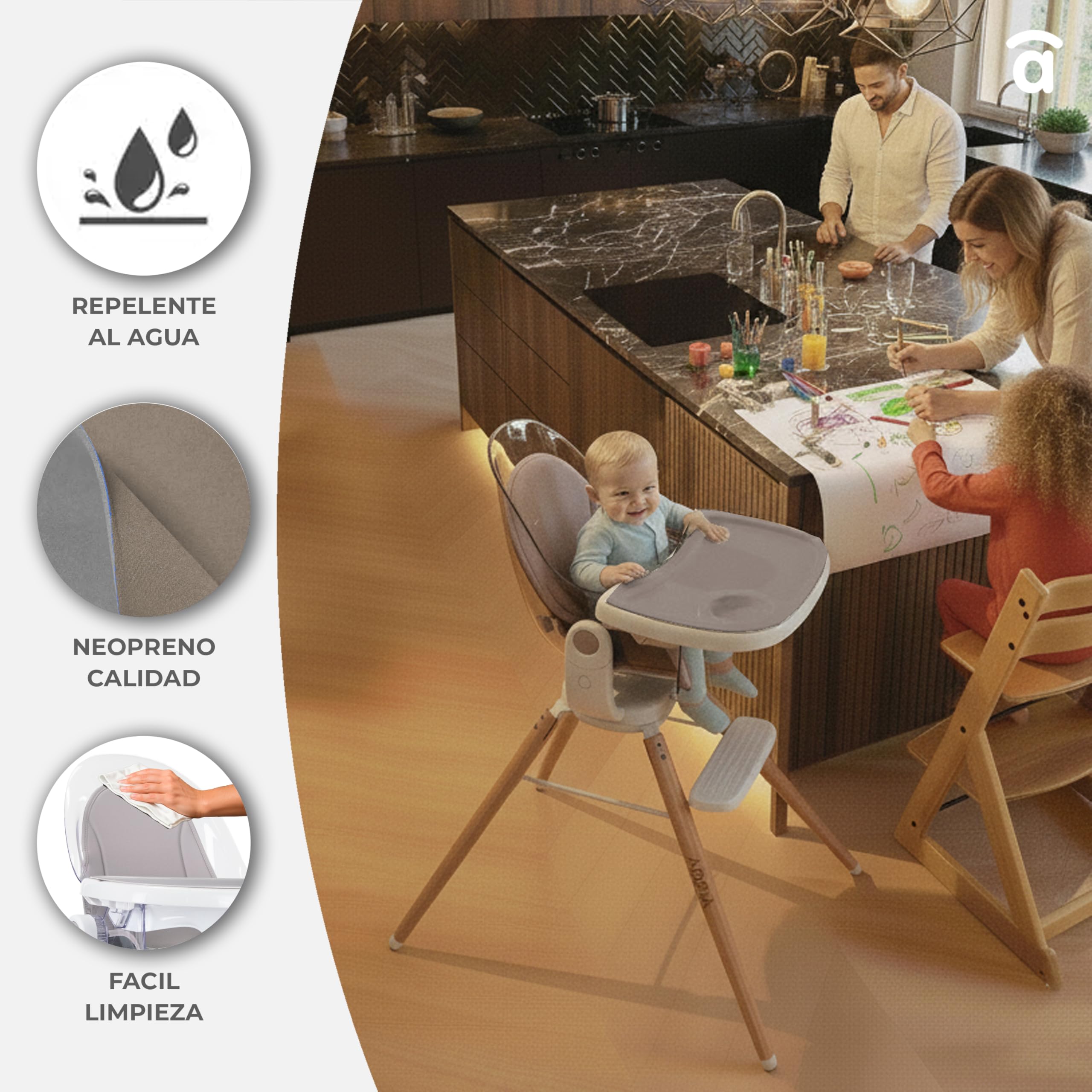 Asalvo Trona Evolutiva Bebe ADRIÀ Hasta 36 Meses. Trona Bebe con Asiento Elevador. Trona Evolutiva con asiento ergonómico. Silla Bebe Comedor Asiento Giratorio 360º. Trona Bandeja Extraíble. Beige