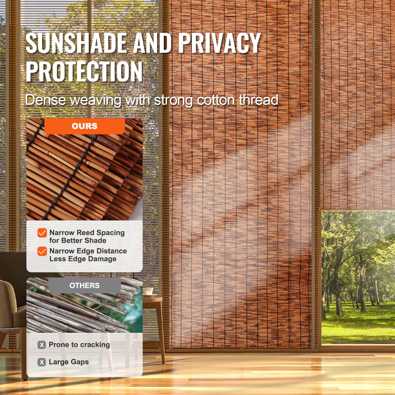 VEVOR Recinzione in Canniccio Naturale, 5 x 1,7 m, Schermo Privacy in Canniccio, Frangivista per Balcone, Frangivista Decorativo per Terrazza Esterna, Divisorio da Giardino, Paesaggistica, Marrone