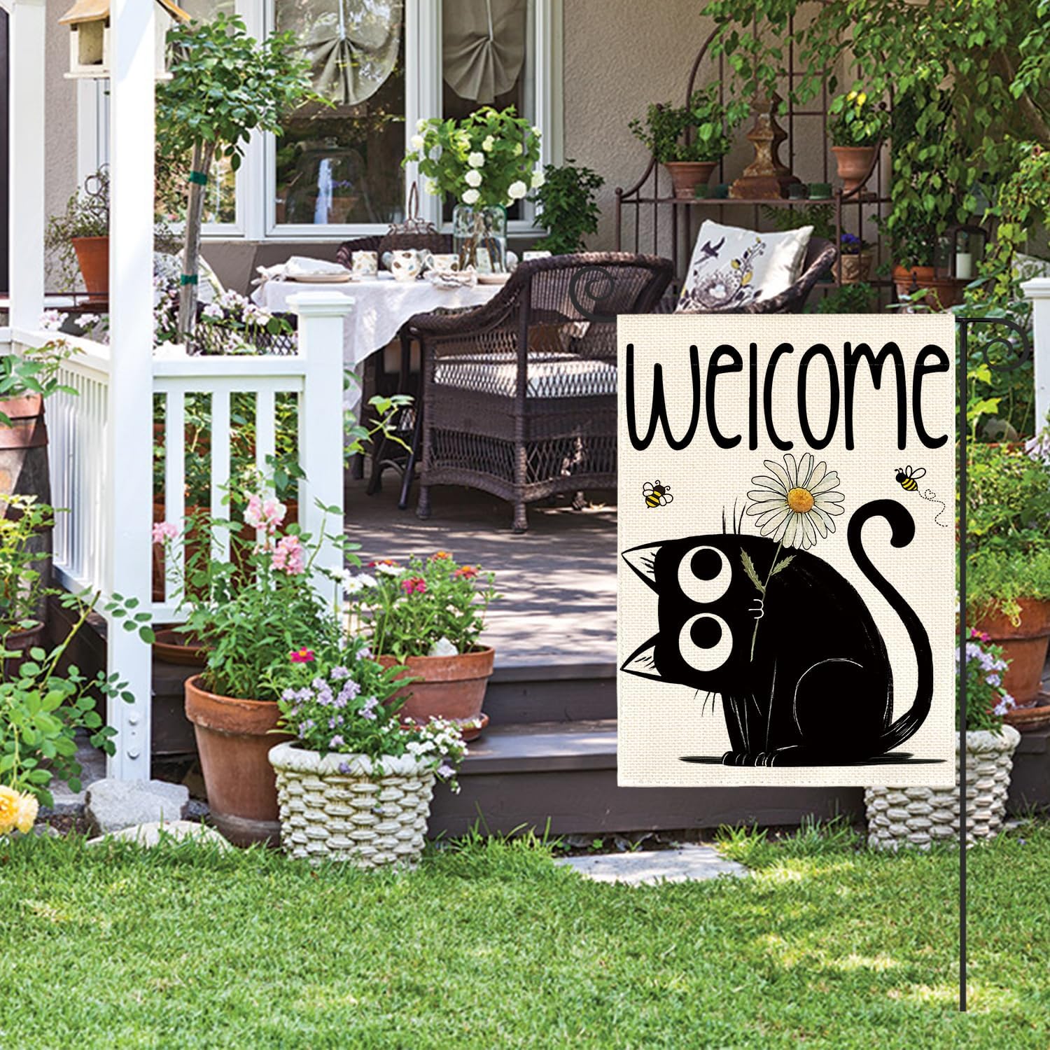 AVOIN colorlife Black Cat Spring Summer Garden Flag 12x18 Inch Double Sided Outside, Seasonal Daisy Welcome Yard Outdoor Flag - Image 3