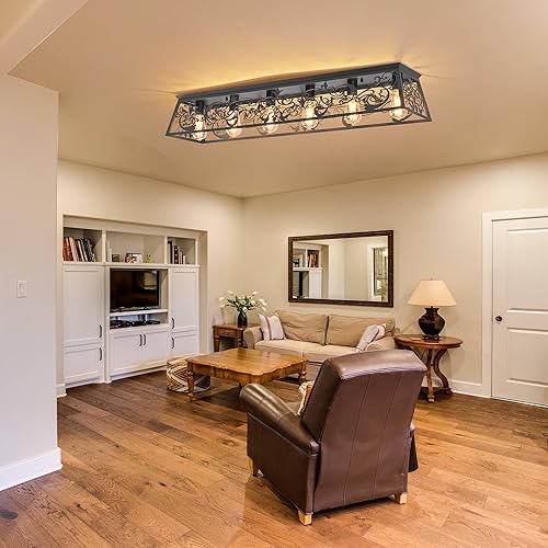 Miniatura 4 de Garwarm 45.27" Modern Kitchen Lighting Fixtures Ceiling,6 Lights Dining Room Light Fixture,Modern Rectangle Chandelier for Living Room Kitchen