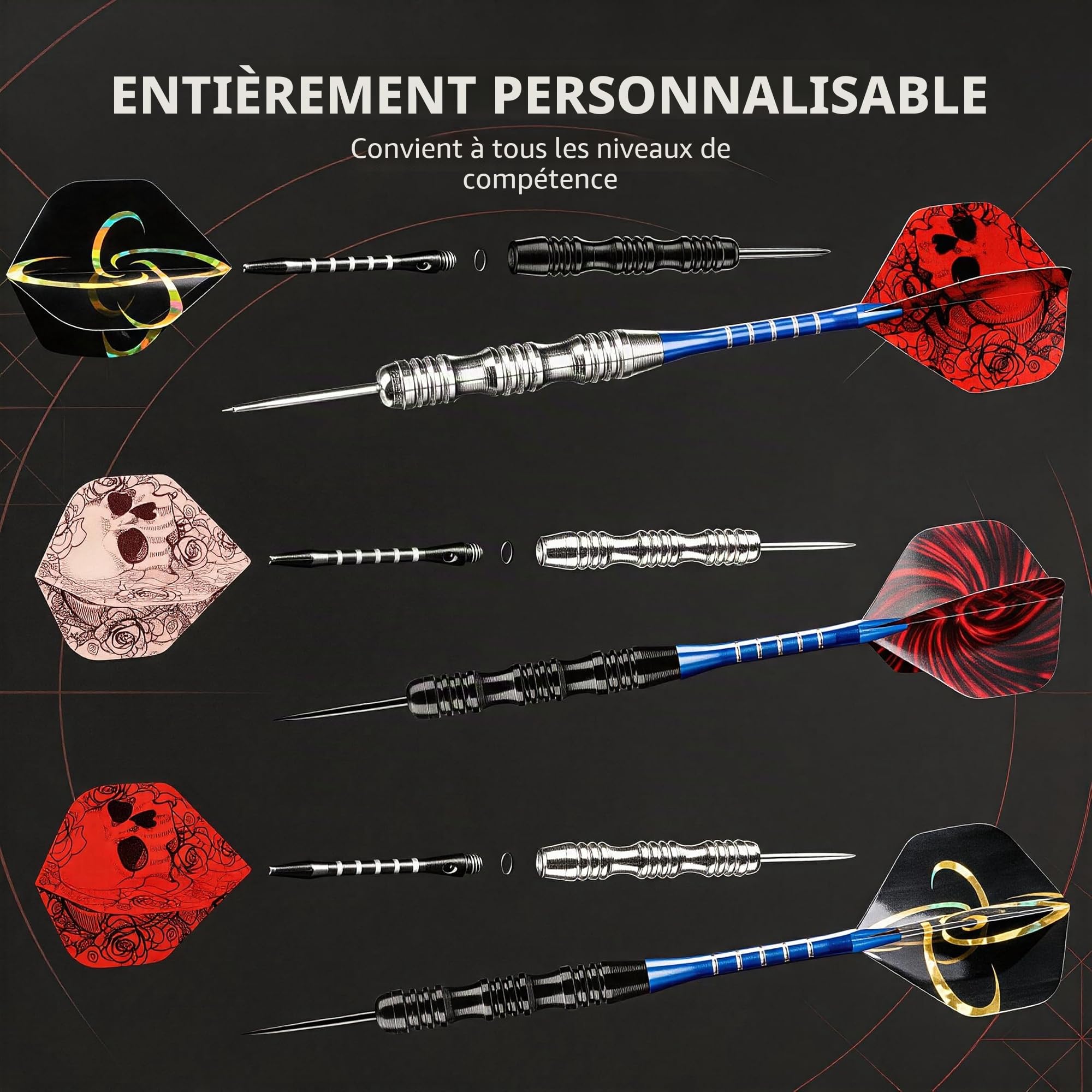 WINSDART ADKX Steel Tip Darts 12 Pack Set with Nonslip Iron Barrel Aluminum Dart Shafts and Flights + Darts Sharpener + an Gift Box