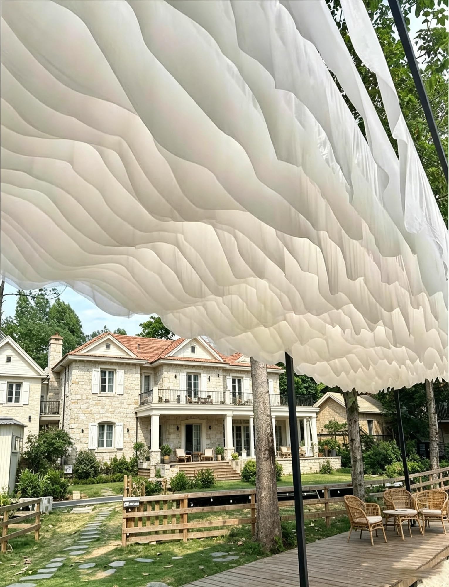 10er Pergola Stoffbahnen Hochzeit Decke Party Dekoration | Voile Stoffbahnen mit Drahtseil for Hochzeit, Events, Bühne und Garten(Wave,40x900cm/1.31x29.52ft)