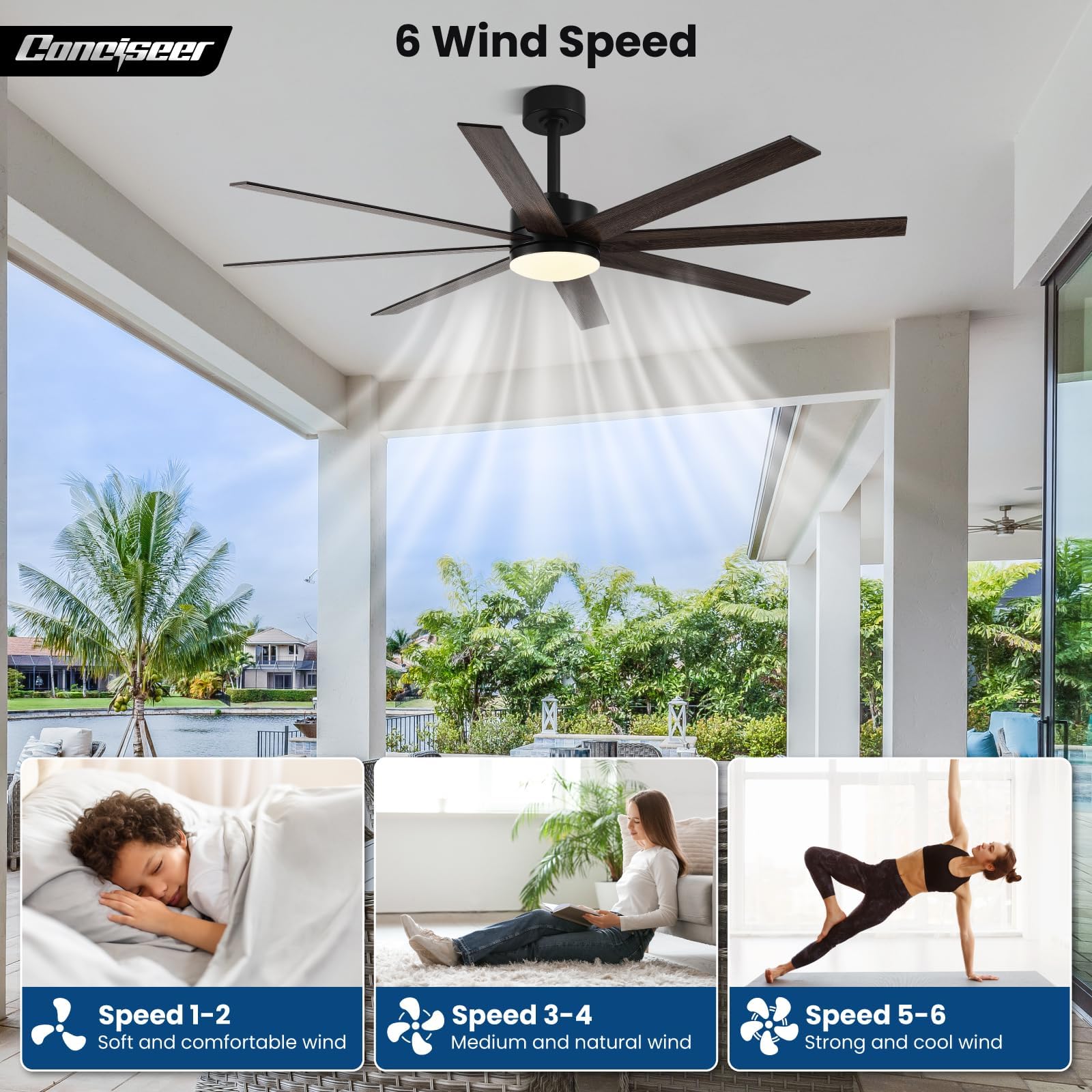 72 Inch Ceiling Fans with Lights Remote Control Dual-Color 8 Blades 24W 3CCT 6-Speed Reversible Quiet DC Motor — view 6