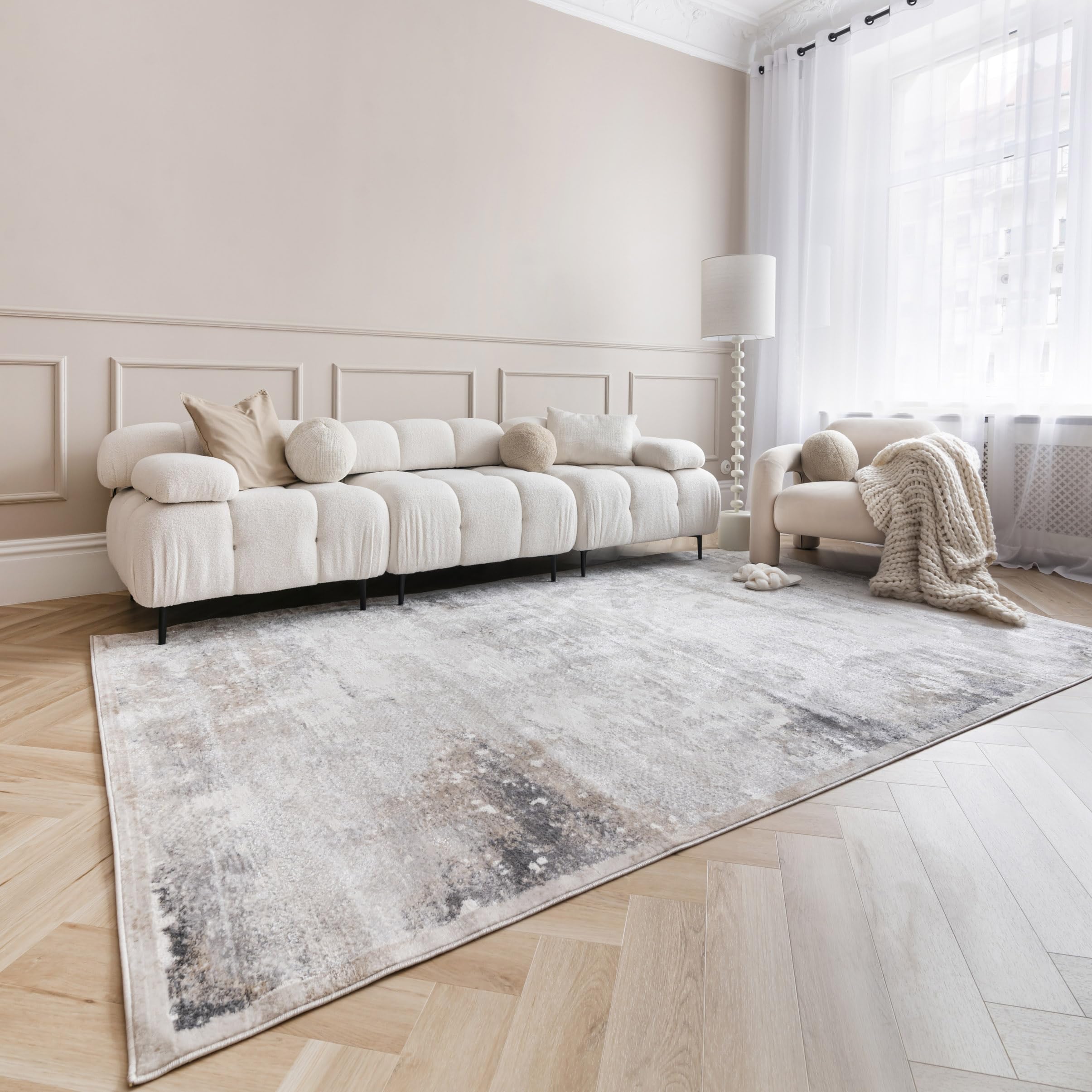 Mazovia Tappeti - Moderno Astratto Tappeto per Soggiorno, Camera da Letto, Sala da Pranzo, Ufficio - Pile Corto Rettangolo - Certificato OEKO-TEX - Elegante Tappeti - Beige Grigio - 160 x 230 cm