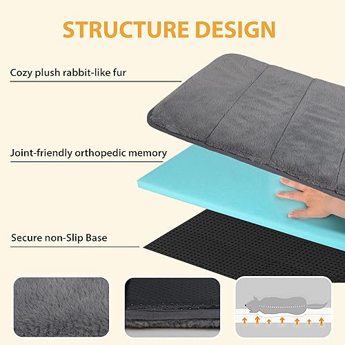 Miniatura 2 de Tapete para jaula para perros grandes, cama para perro de espuma viscoelástica de 35 x 23 pulgadas, lavable y antideslizante, almohadilla ultrasuave
