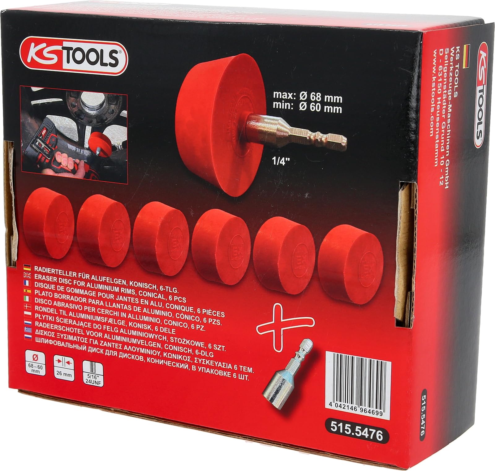 KS Tools 515.5476 Radierteller für Alufelgen, konisch, 6er Pack