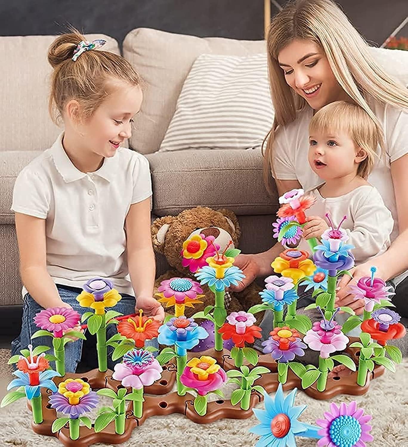 YelaJoy Flower Garden Building Toy Set for Kids Building Blocks Pretend Gardening Preschool Toddlers Educational Activity Playset, Build a Bouquet Floral Sets for Age 3+ Year Old Kids Girls (62Pcs)