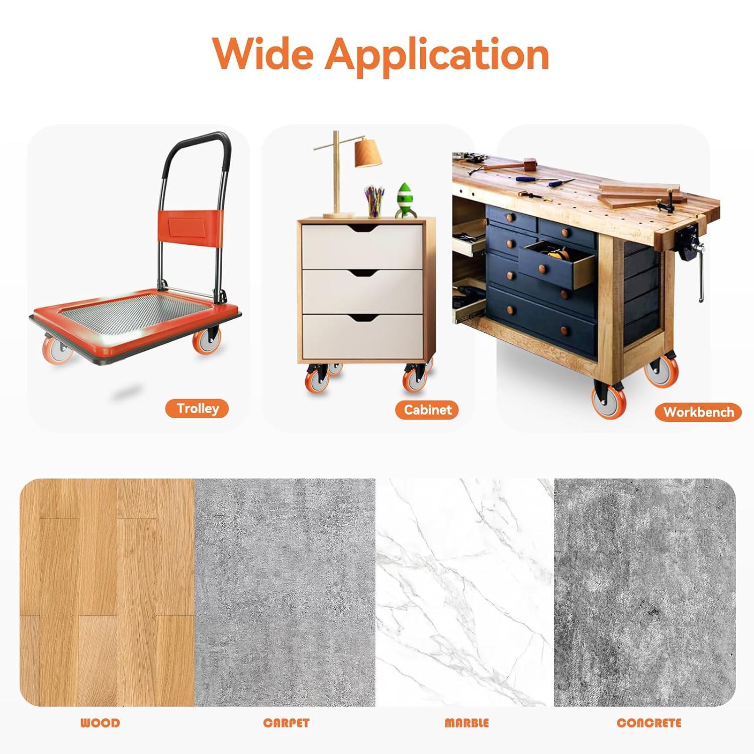 6 Inch Caster Wheels, Locking Casters Set of 4 Heavy Duty, Swivel Castor Wheels with Brake for Cart, Furniture, Industrial