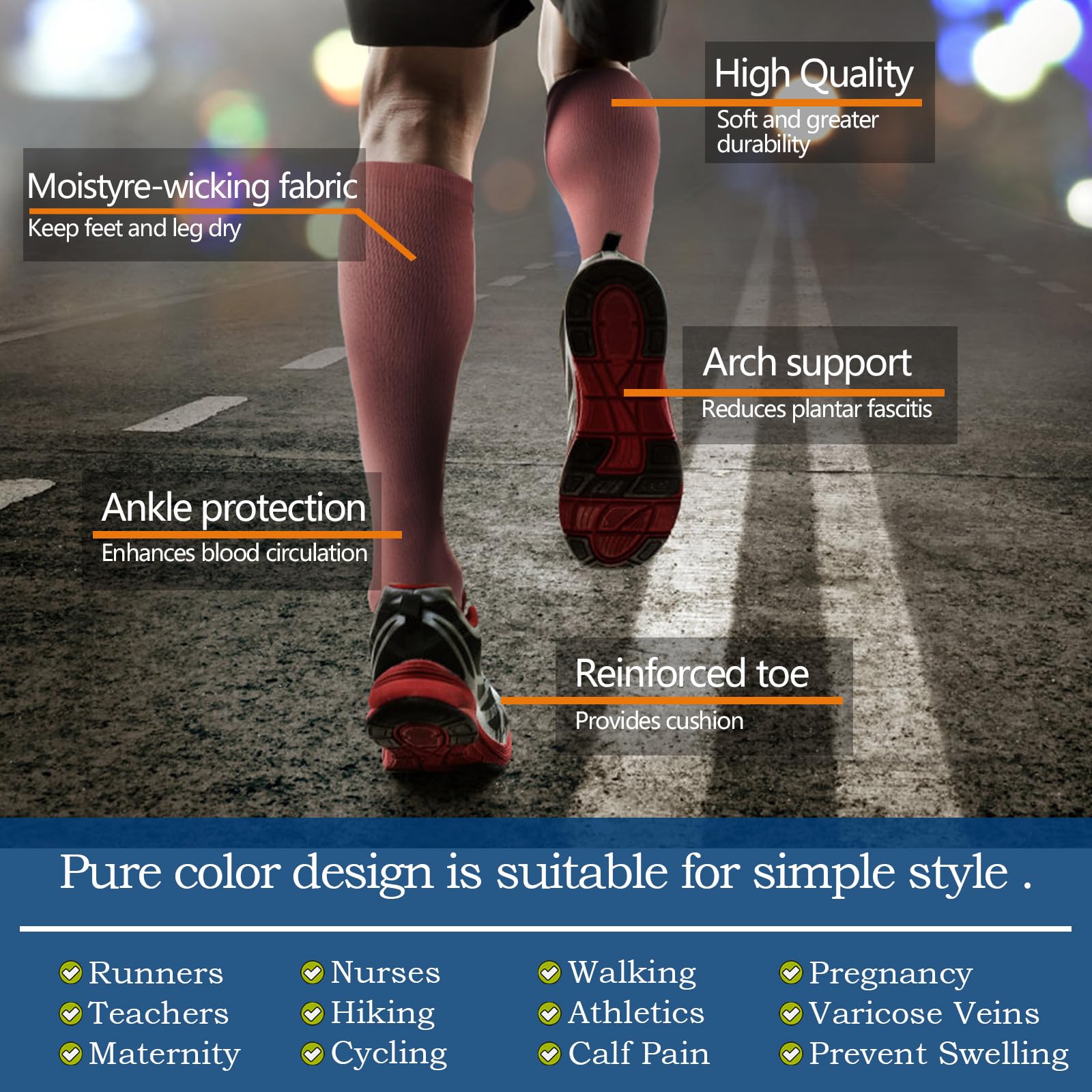 DRESHOW Chaussettes de Compression pour Hommes et Femmes Chaussettes de Compression pour Sportive, Cyclisme, Voyage en Avion, Course à Pied 3 Paires - 3