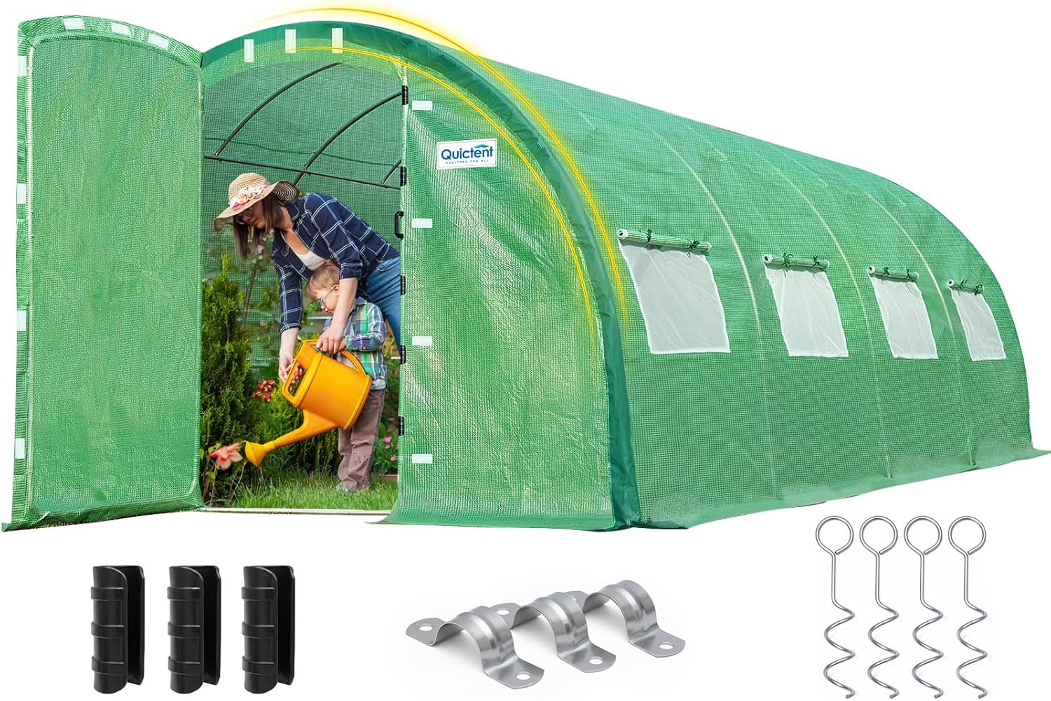 Quictent 20x10x6.6 FT Premium Greenhouse for Outdoors with 2 Door Frames, Reinforced Top Structure & Cover, Large Heavy Duty Walk-in Tunnel Hoop Green House for Garden Backyard Flower Winter, Green