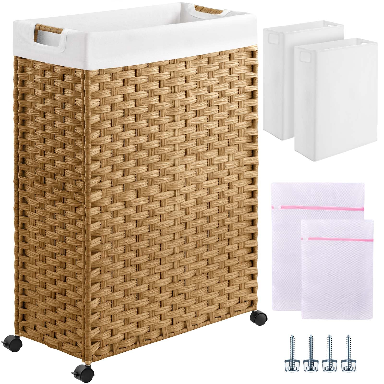 Greenstell Laundry Hamper with Wheels Handles 26 4 Gallon 100L Slim Laundry Basket with 2 Removable Liner Bags