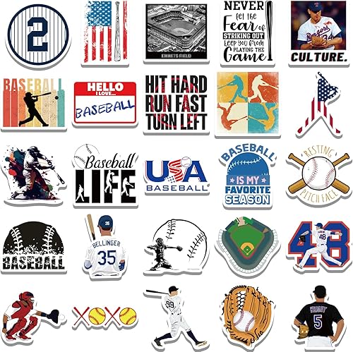 Miniatura 6 de Calcomanías de béisbol, 52 unidades, calcomanías de béisbol deportivas para botellas de agua, calcomanías de béisbol impermeables, calcomanías para