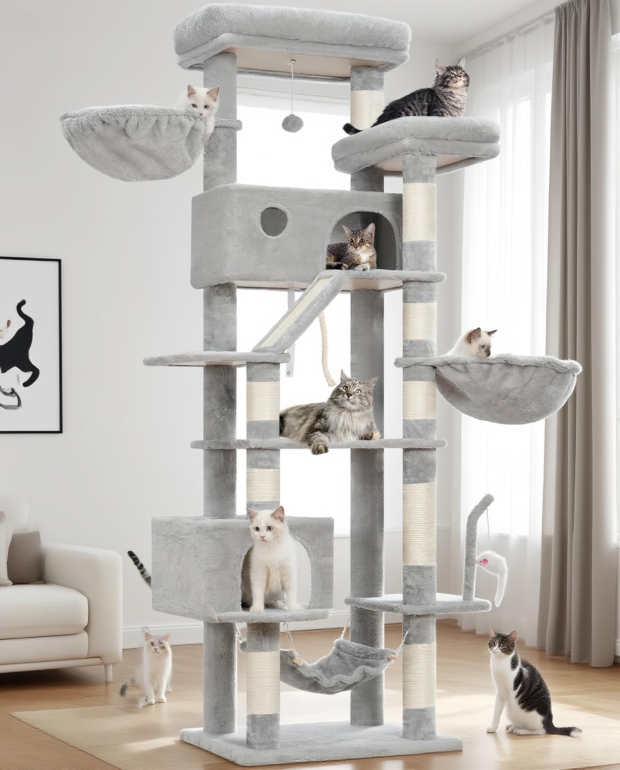 Gitelsnour Kratzbaum, Katzenbaum groß für Innenbereich, Katzenkratzbaum mit 2 großen Plattformen, 2 Körben, Höhle und Spielzeug