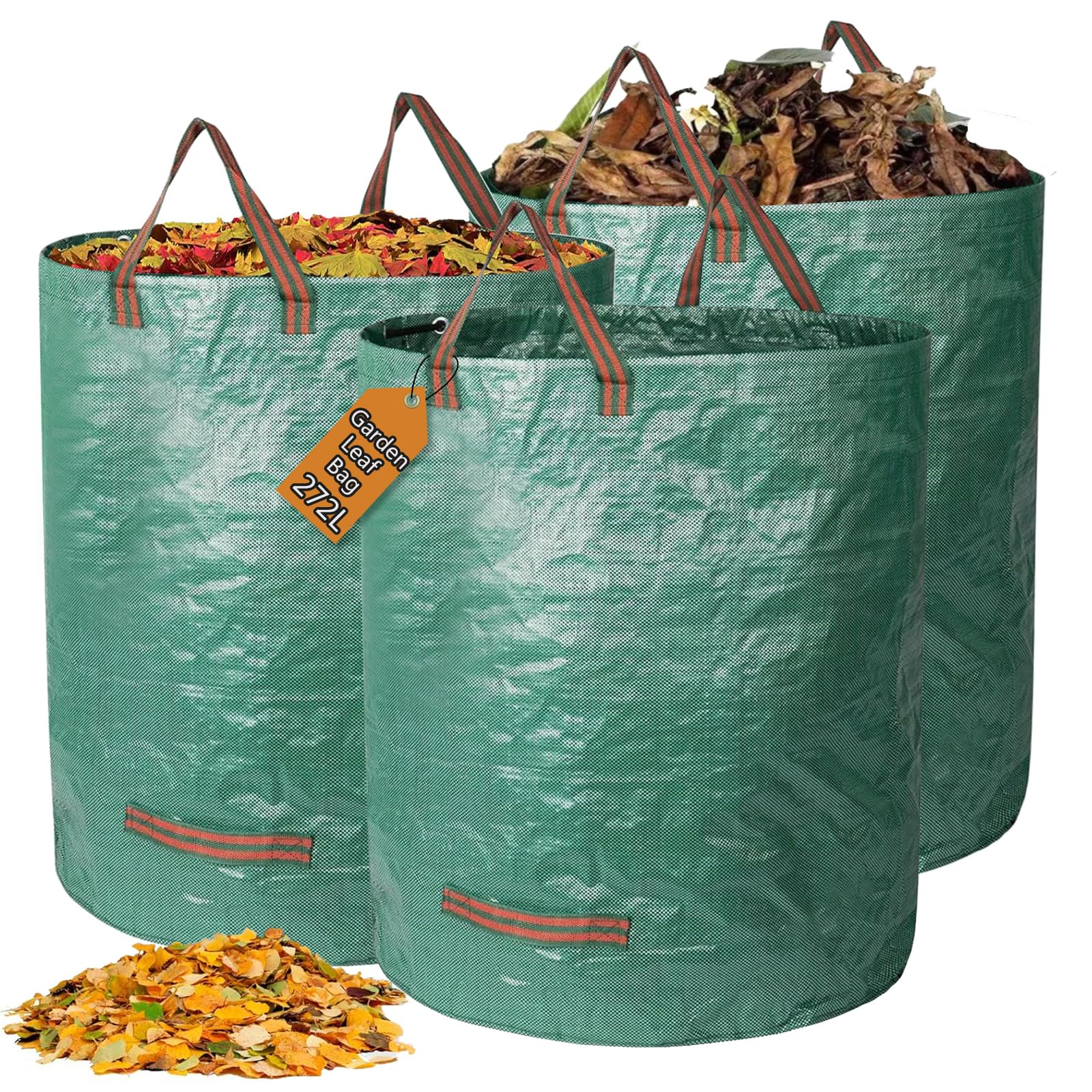 Sacchi Giardinaggio, 1 × 272L Sacco Raccogli Foglie, Sacco Erba Giardino, Sacchi per Rifiuti da Giardino con Anello di Supporto e 4 Maniglie per Trasporto, Pieghevole, Robusto, Facile da Pulire