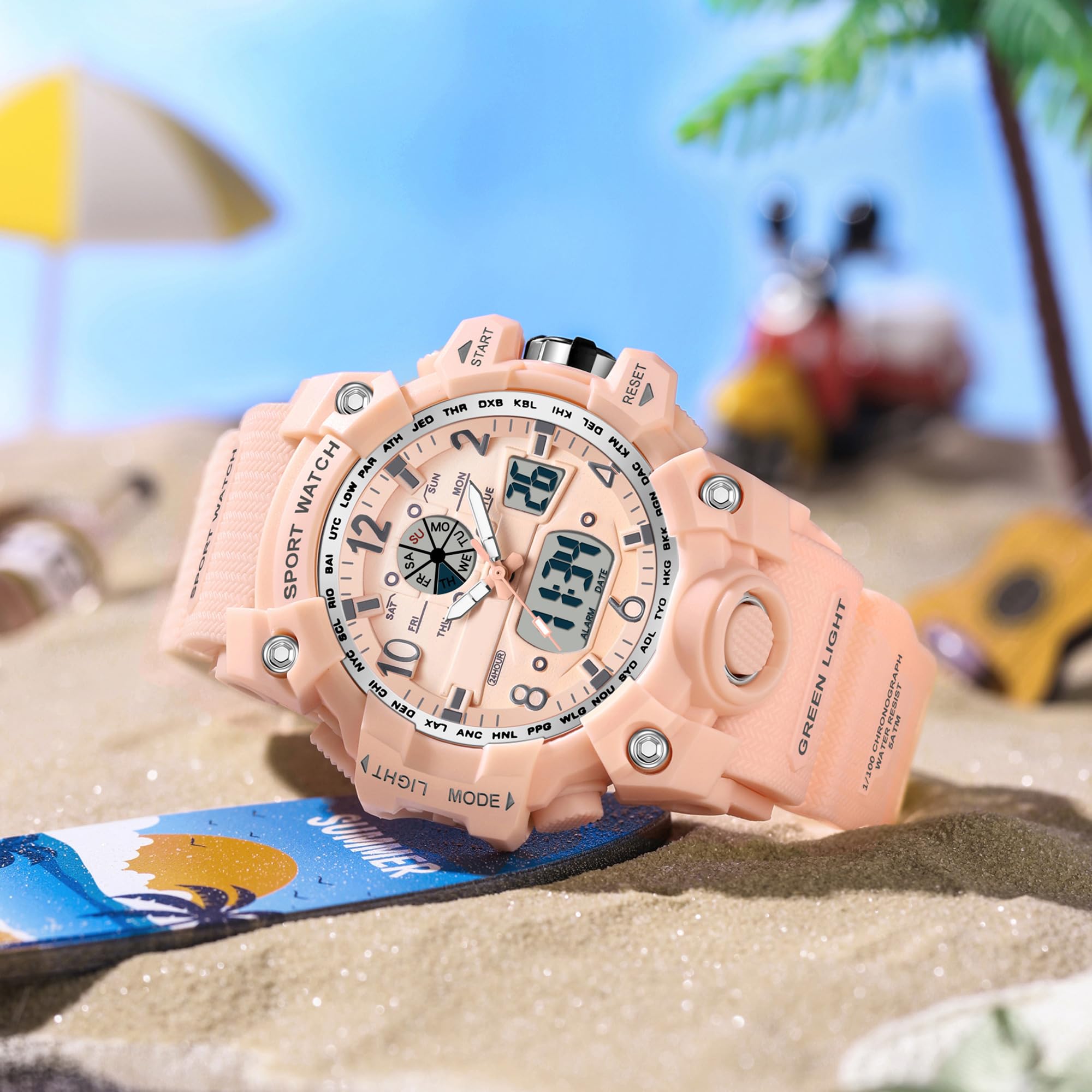 findtime Montre-bracelet numérique pour femme - Étanche jusqu'à 5 ATM - Montre militaire - Montre numérique pour garçons et filles - Montre de sport analogique numérique LED multifonction avec réveil