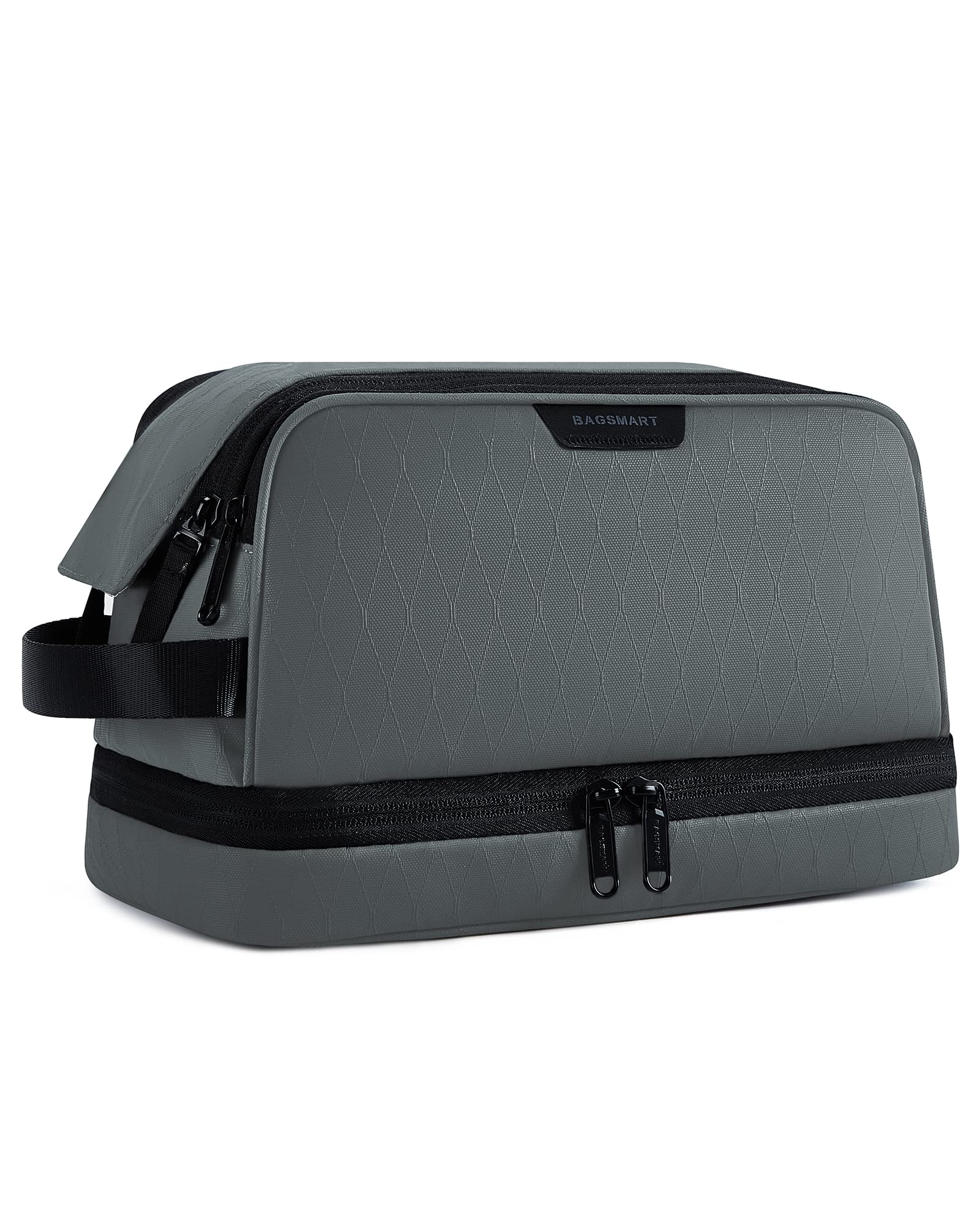 Toiletry Bag for Men, Bagsmart Water Resistance Shaving Dopp Kit with Double Space Travel Bag Large Capacity, Wash Bag Shower Bag for Travel Essentials (Grey)