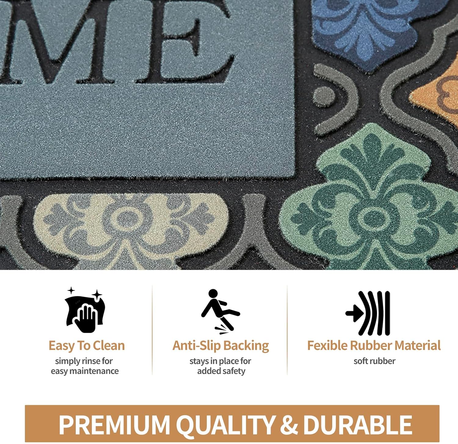 Durable Outdoor Welcome Door Mat 17×30 Inch, Heavy Duty Front Door Mat Outside Entrance for High Traffic Areas, Non Slip Rubber Back for Indoor and Outdoor Entrances, Colorful Flower