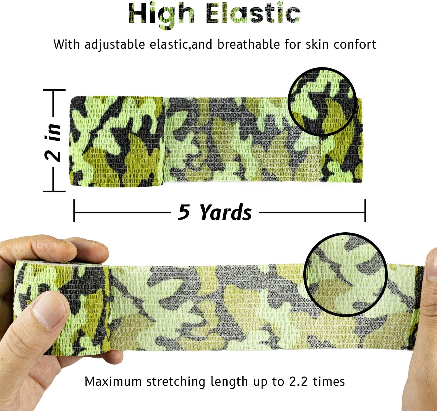 FRESINIDER 9 Rolls Self Adhesive Wrap Athletic Tape Gauze, Breathable Elastic Cohesive Bandage for Sports Injury & Pet (7 Pcs 2" x 5 Yards + 2 Pcs 1" X 5 Yards) (Land Camo) - Image 3
