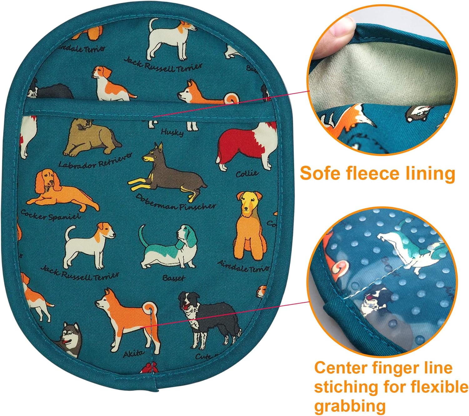 Pot Holders Set of 2 with Transparent Clear Silicone Shell and Nice Dog Flower Cotton Lining, Heat Resistant to 500 F Kitchen Oven Gloves Pot Holder for Cooking (Blue Dog, Potholders) - Image 5