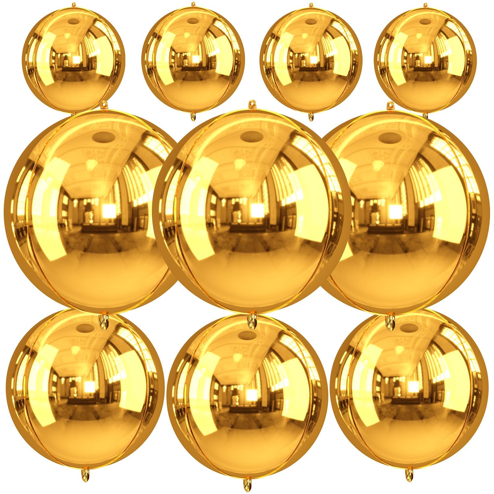 10Pcs Gold Round Foil Balloons, 22" 18" 15" 4D Helium Sphere Golden Balloon, Metallic Gold Foil Baloon for Graduation Birthday Wedding New Year 2026 Disco Anniversary Party Decorations — image 1