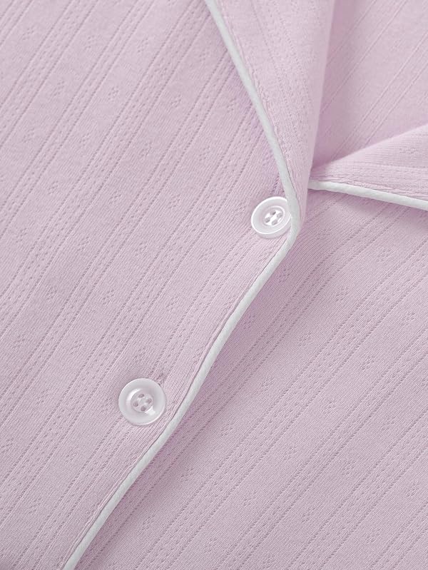 Pintage Women's Petite Pajama Set Cotton Pointelle Button Down Pjs L Purple by Pintage - Used condition - Image 4