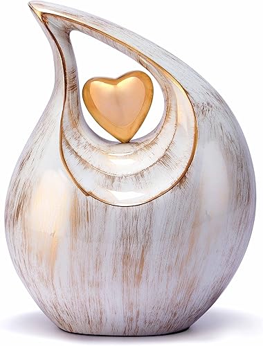 Miniatura 5 de Urna de corazón de lágrima dorada blanca para cenizas humanas  Urnas de cremación para cenizas de adultos  Urna para cenizas humanas  Urna de