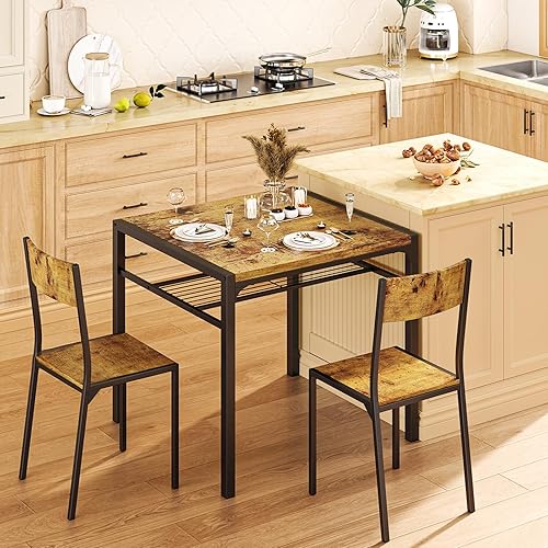 Vista 19 de Gizoon Juego de mesa de comedor para 2, mesa de cocina de 3 piezas con 2 sillas para espacios pequeños, apartamento, cocina, comedor, ahorro