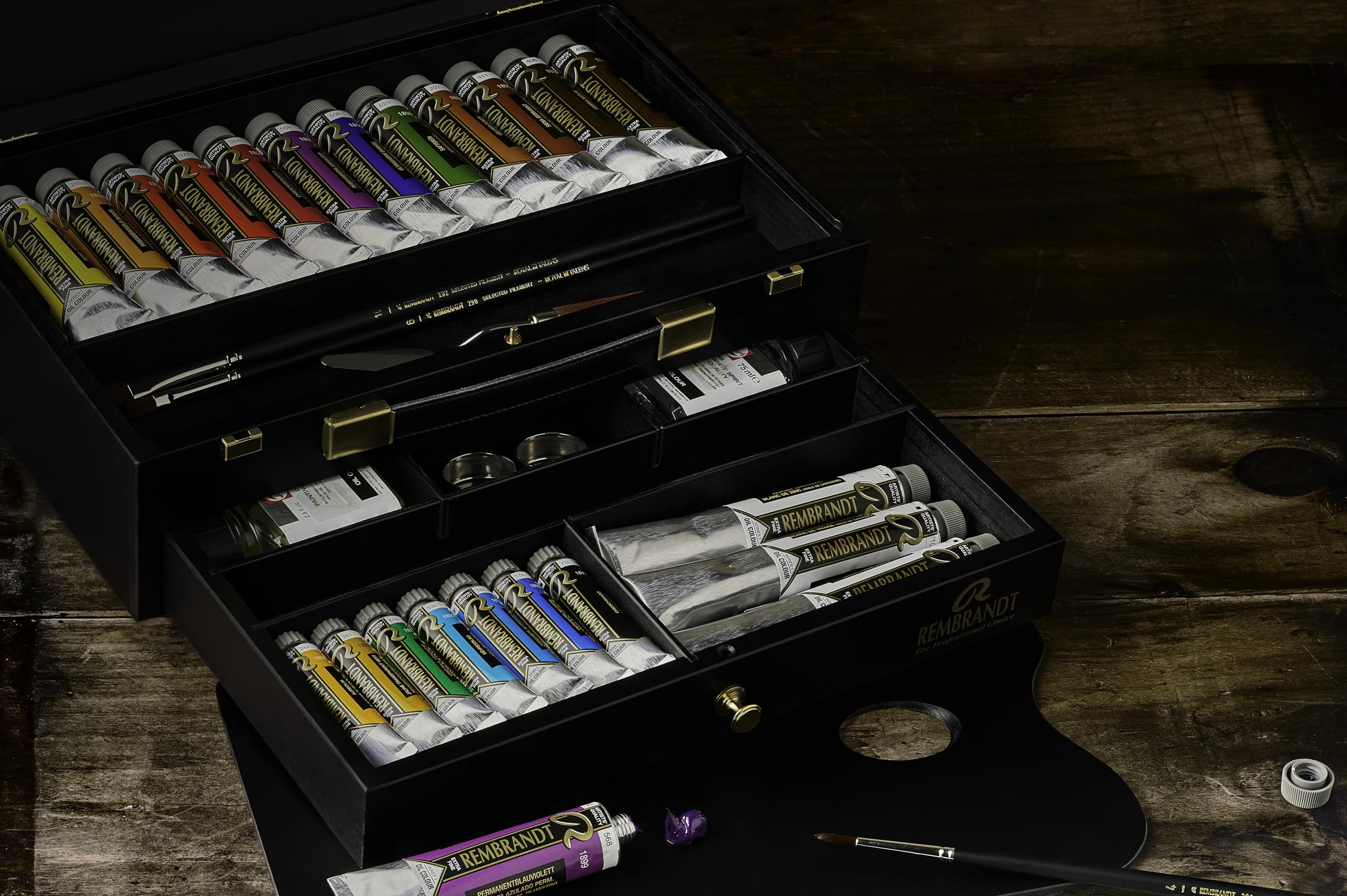 Rembrandt Professional Oil Paint Set in Holzbox Luxury | 22 Farben + Pinsel & Zubehör