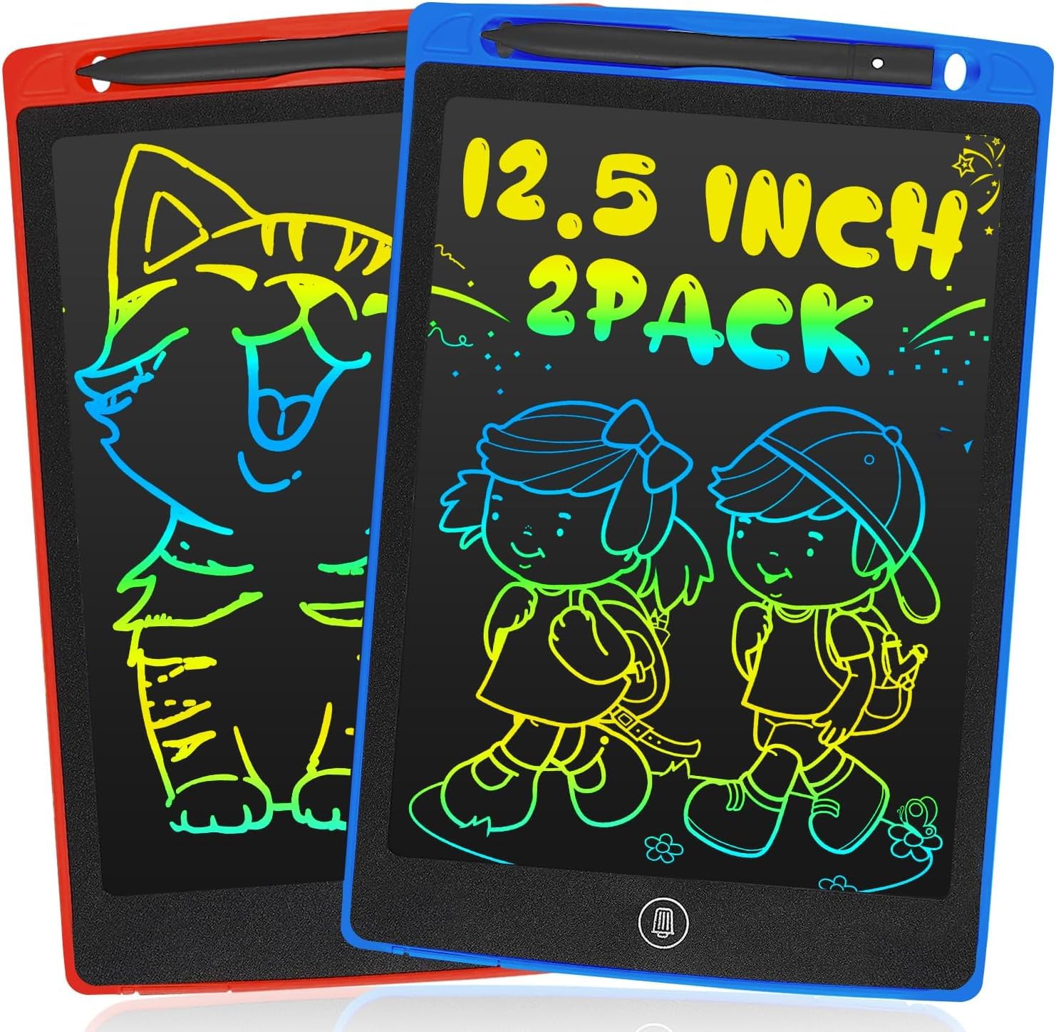 LCD Writing Tablet 12.5 Inch, 2 Pack Drawing Pads for Kids, Colorful Doodle Board for Kids, Educational and Learning Toy Gifts for 3 4 5 6 7 8 9 Years Old Boys Girls (Red+Blue)