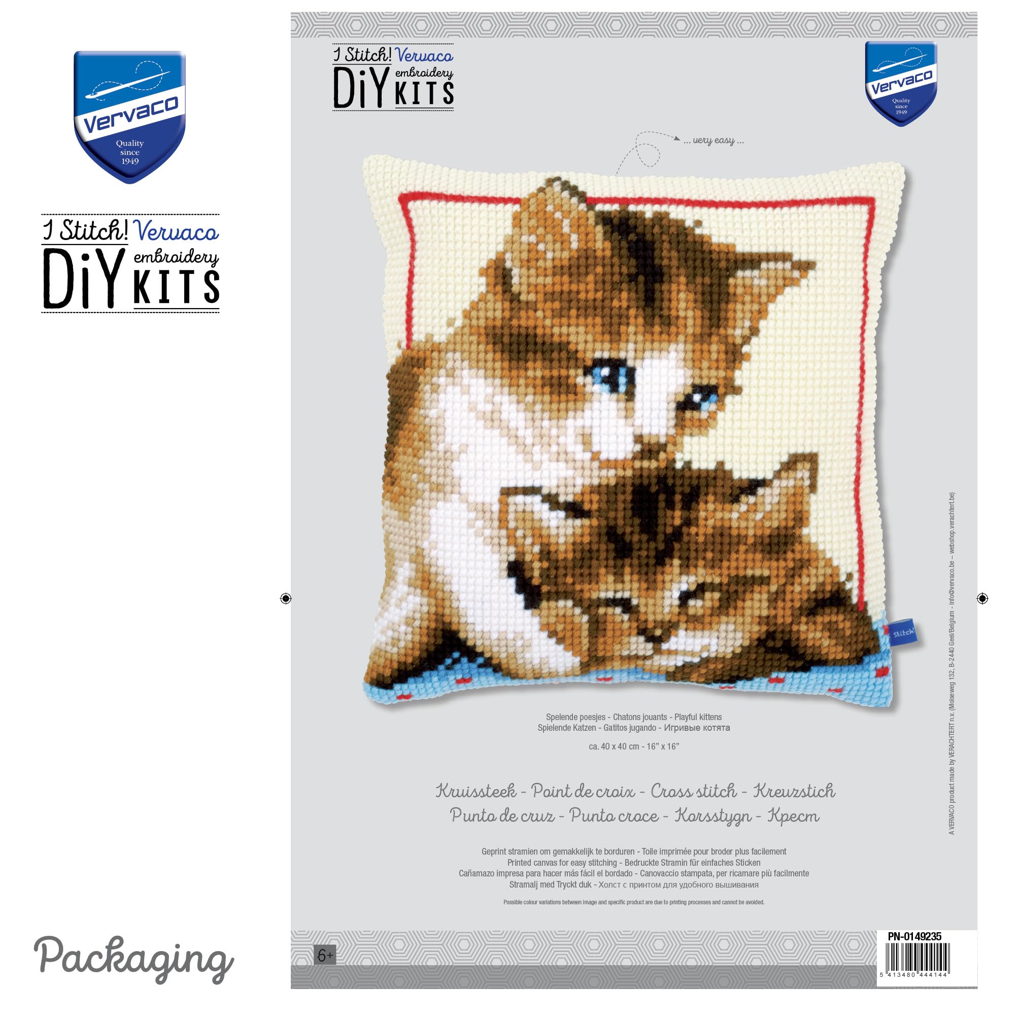 Kit De Punto De Cruz Vervaco – Tres Gatitos – Tela Zweigart E Hilos DMC – Ideal Para Principiantes – Medidas 23x20 Cm