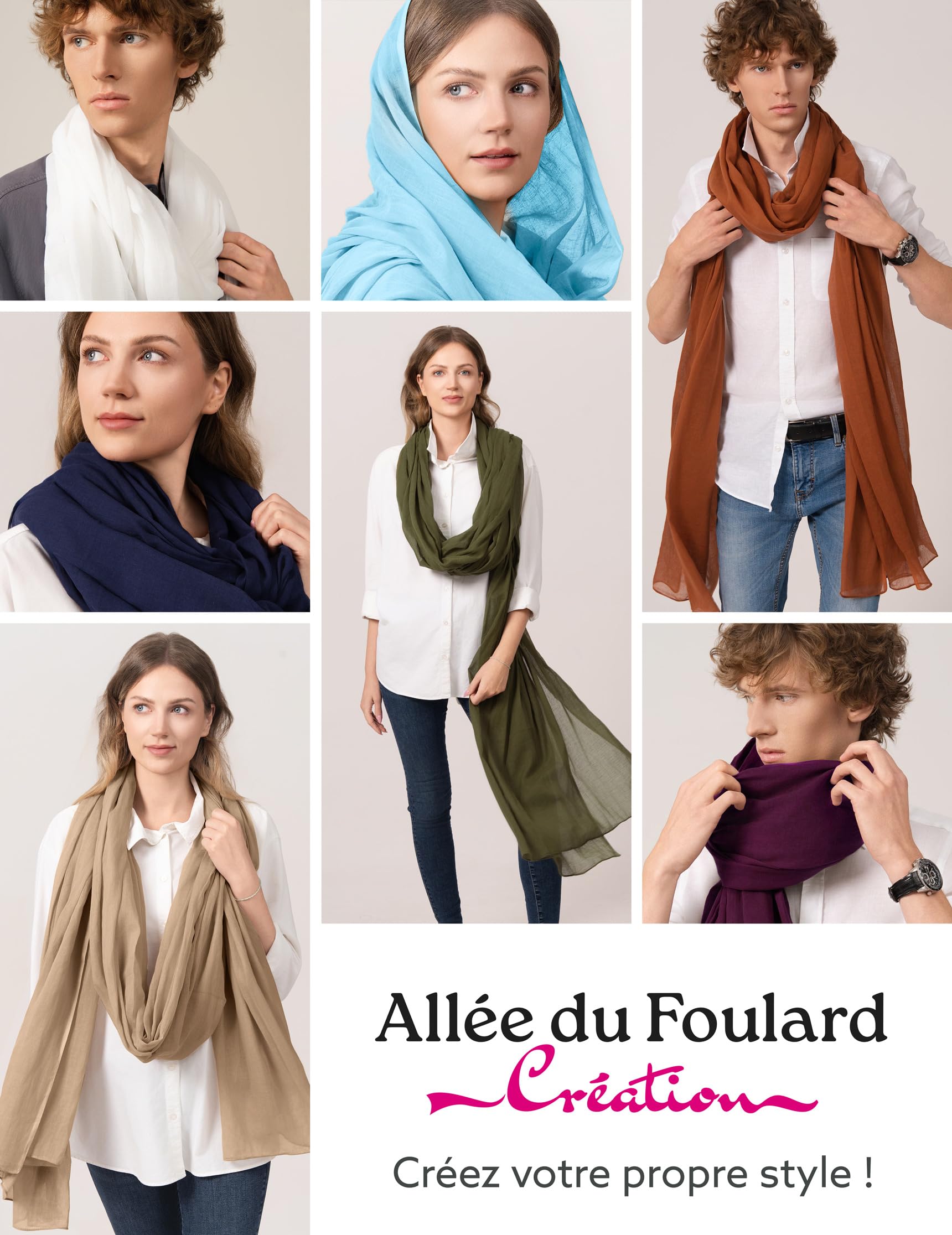 ALLEE DU FOULARD Chèche Long, Echarpe, Châle 100% Coton - Taille 110 x 300 cm - Chèche Nomad Femme et Homme Longueur 3 Mètres - Baroudeur top confort