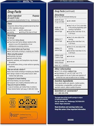 Miniatura 2 de Xyzal Solución oral para niños, alivio de alergias las 24 horas para niños, uva, 10 onzas líquidas (sin alcohol, sin azúcar y sin colorantes)