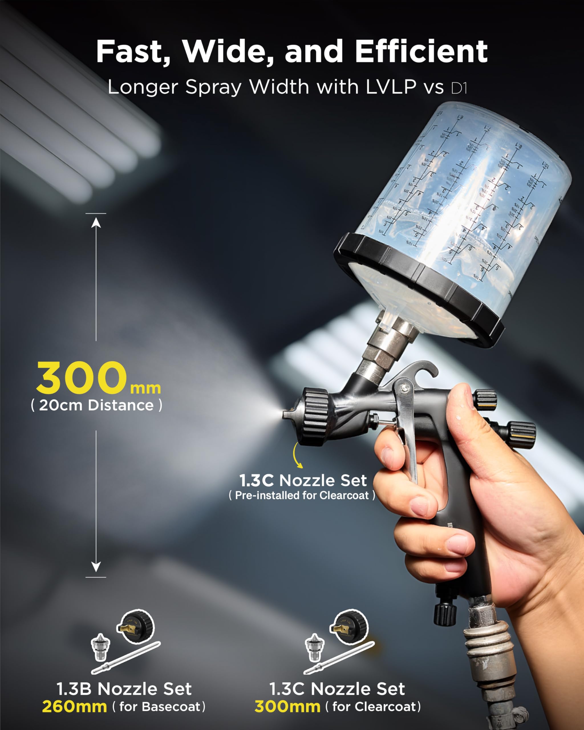 InoKraft Drizzle Pro LVLP - Pistola de pulverización precisa y Profesional, diseño de bajo Exceso de pulverización, Ultraligera de 340 g, Kit de Boquilla 1.3B/1.3C con Accesorios de pulverización de
